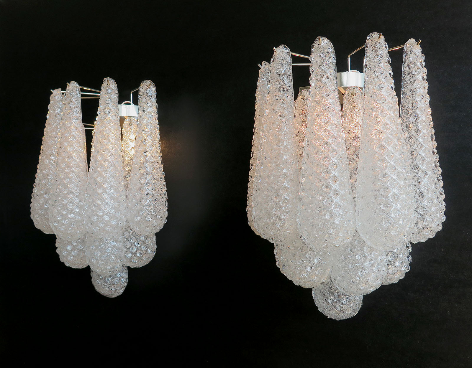 Mid-Century Murano Wall Lamp | Punto di Luce |  10 Clear Drop Glasses | Punto di Luce |  1 Pair