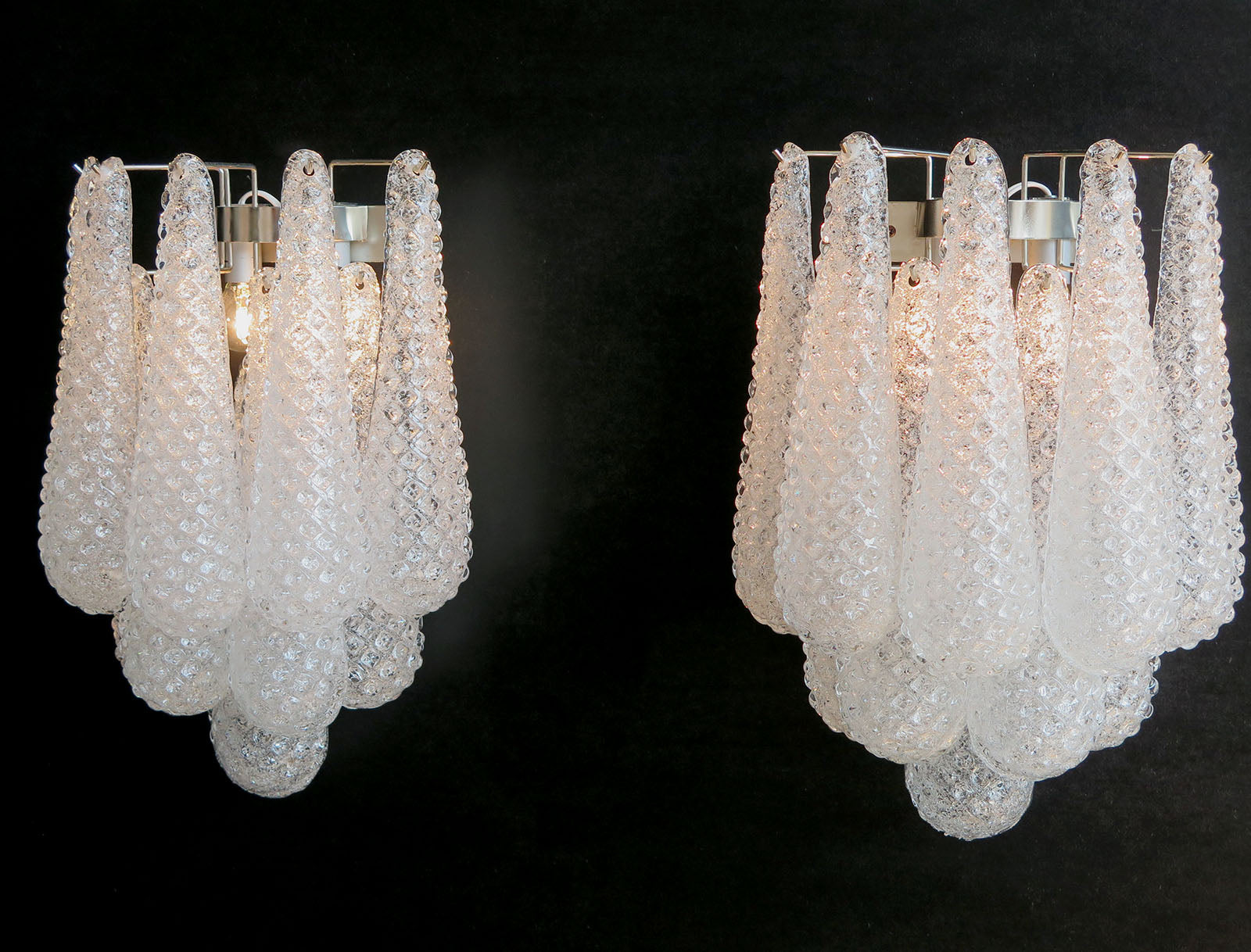 Mid-Century Murano Wall Lamp | Punto di Luce |  10 Clear Drop Glasses | Punto di Luce |  1 Pair
