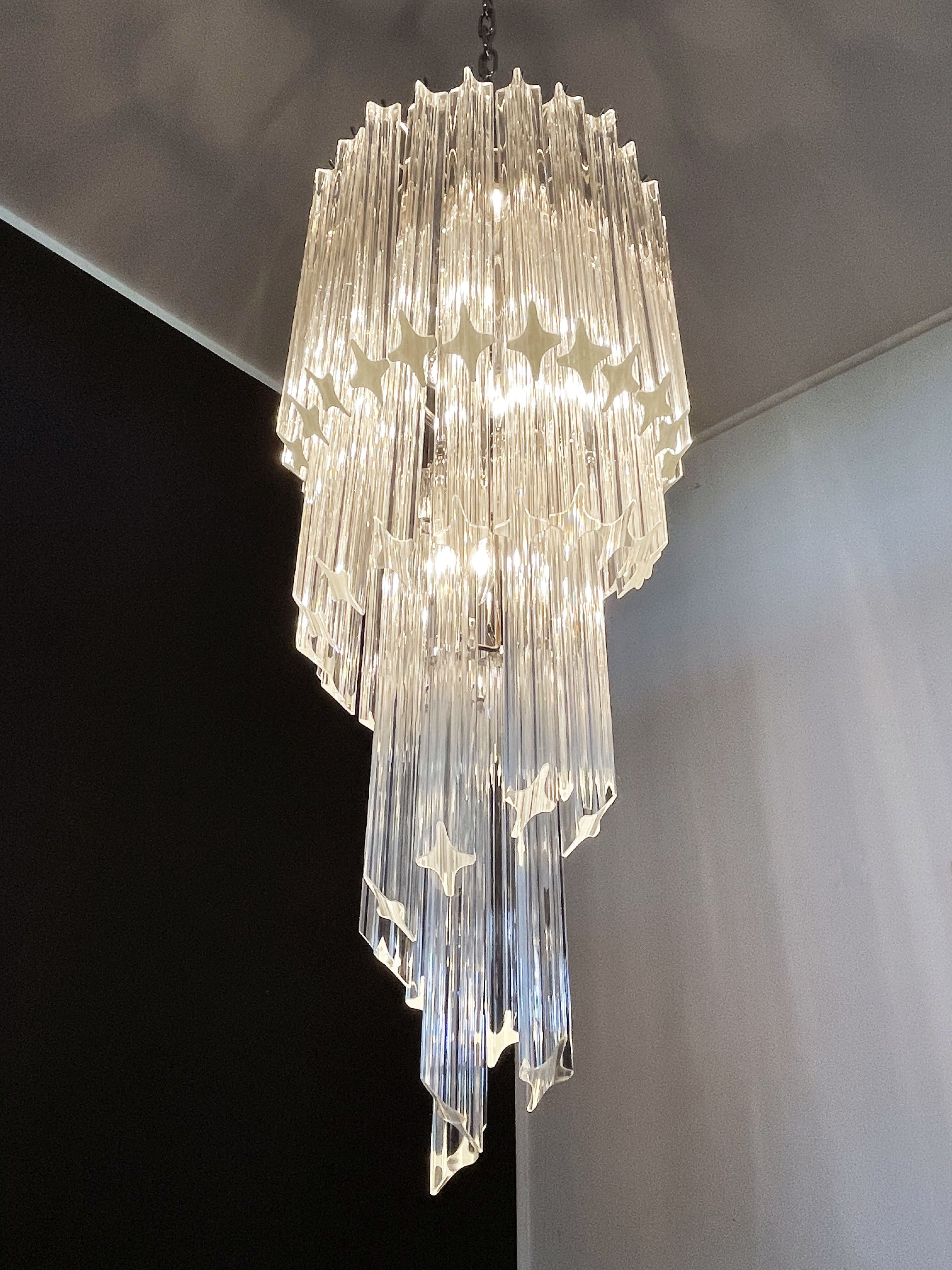 Mid-Century Murano Chandelier | Punto di Luce |  54 Clear Prism Glasses
