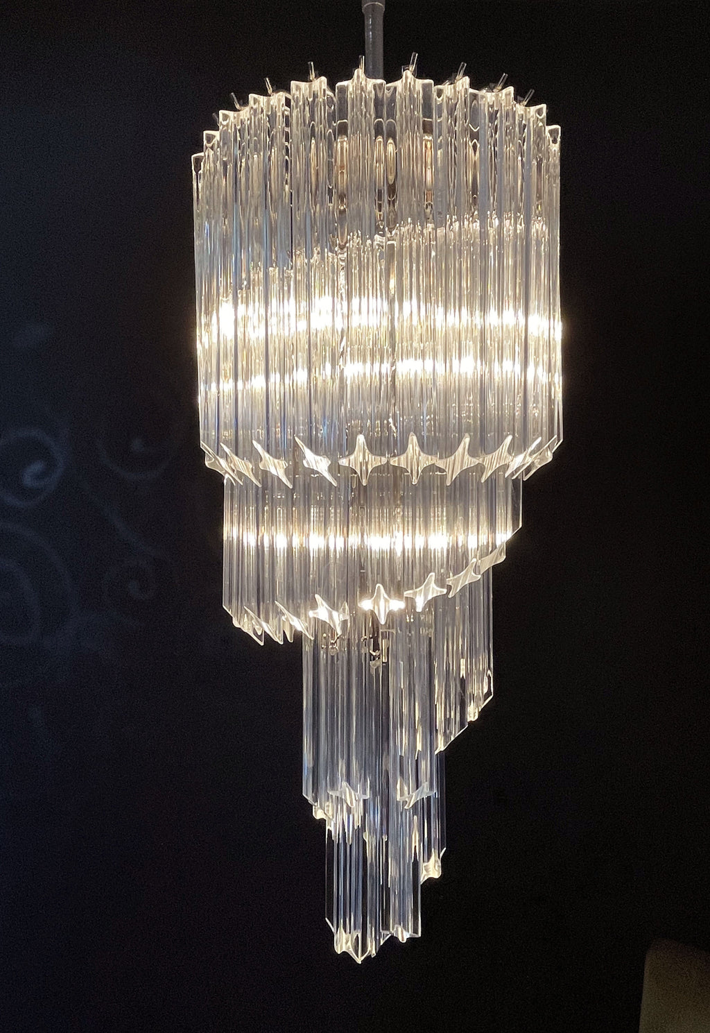 Mid-Century Murano Chandelier | Punto di Luce |  54 Clear Prism Glasses