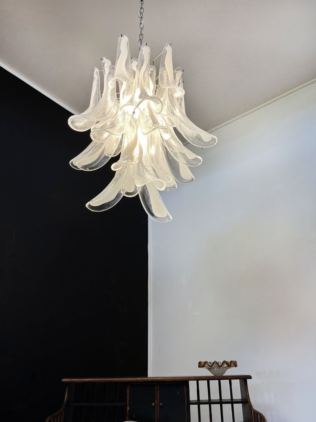Mid-Century Murano Chandelier | Punto di Luce |  30 Clear Petal Glass