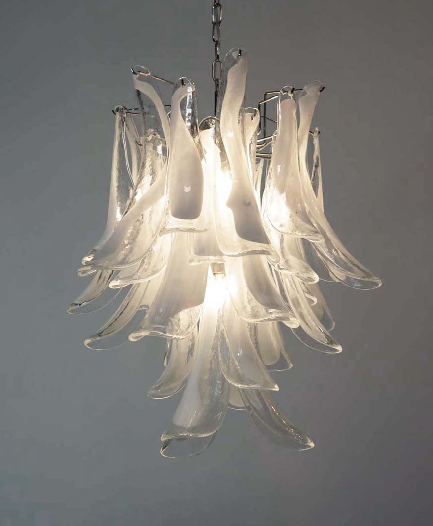 Mid-Century Murano Chandelier | Punto di Luce |  30 Clear Petal Glass