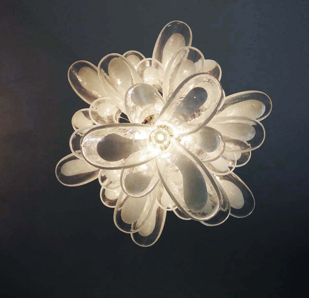 Mid-Century Murano Chandelier | Punto di Luce |  30 Clear Petal Glass