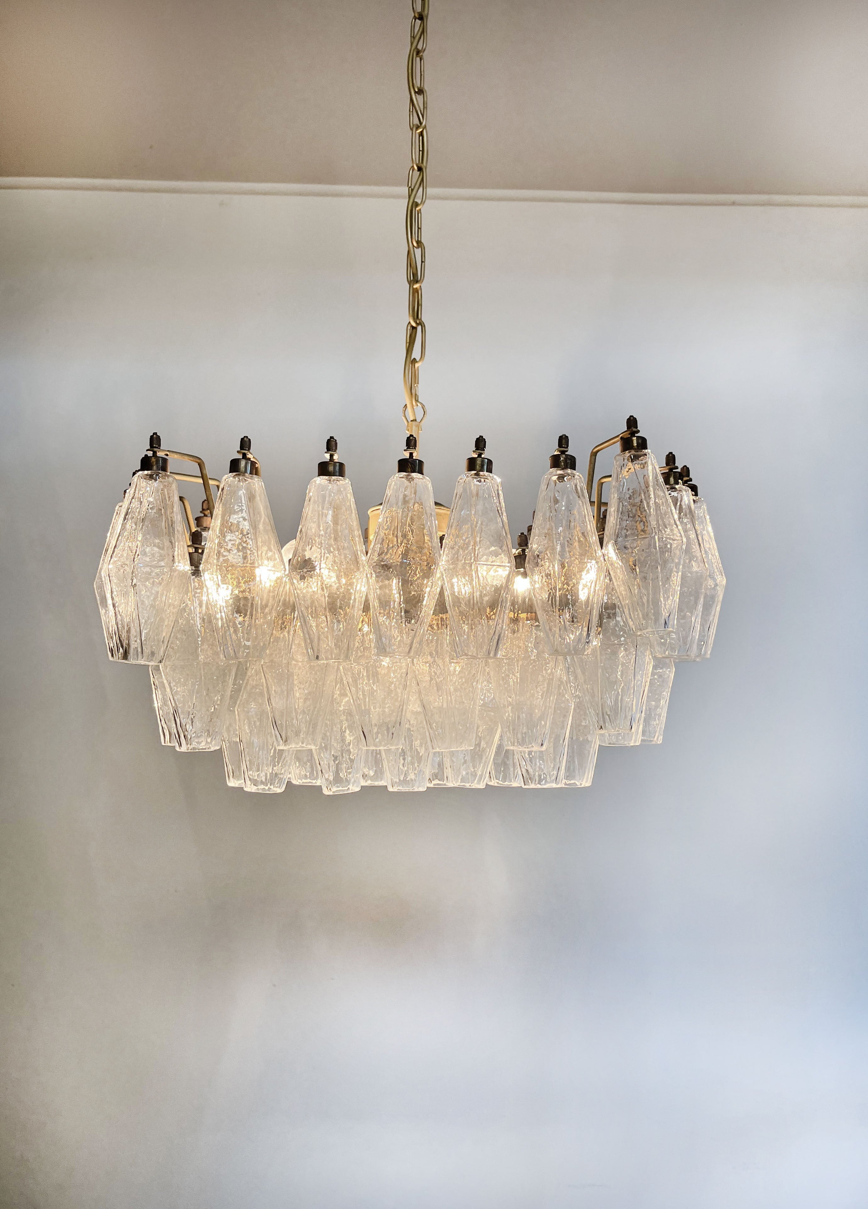 Mid-Century Murano Chandelier | Punto di Luce |  56 Clear Poliedri Glass