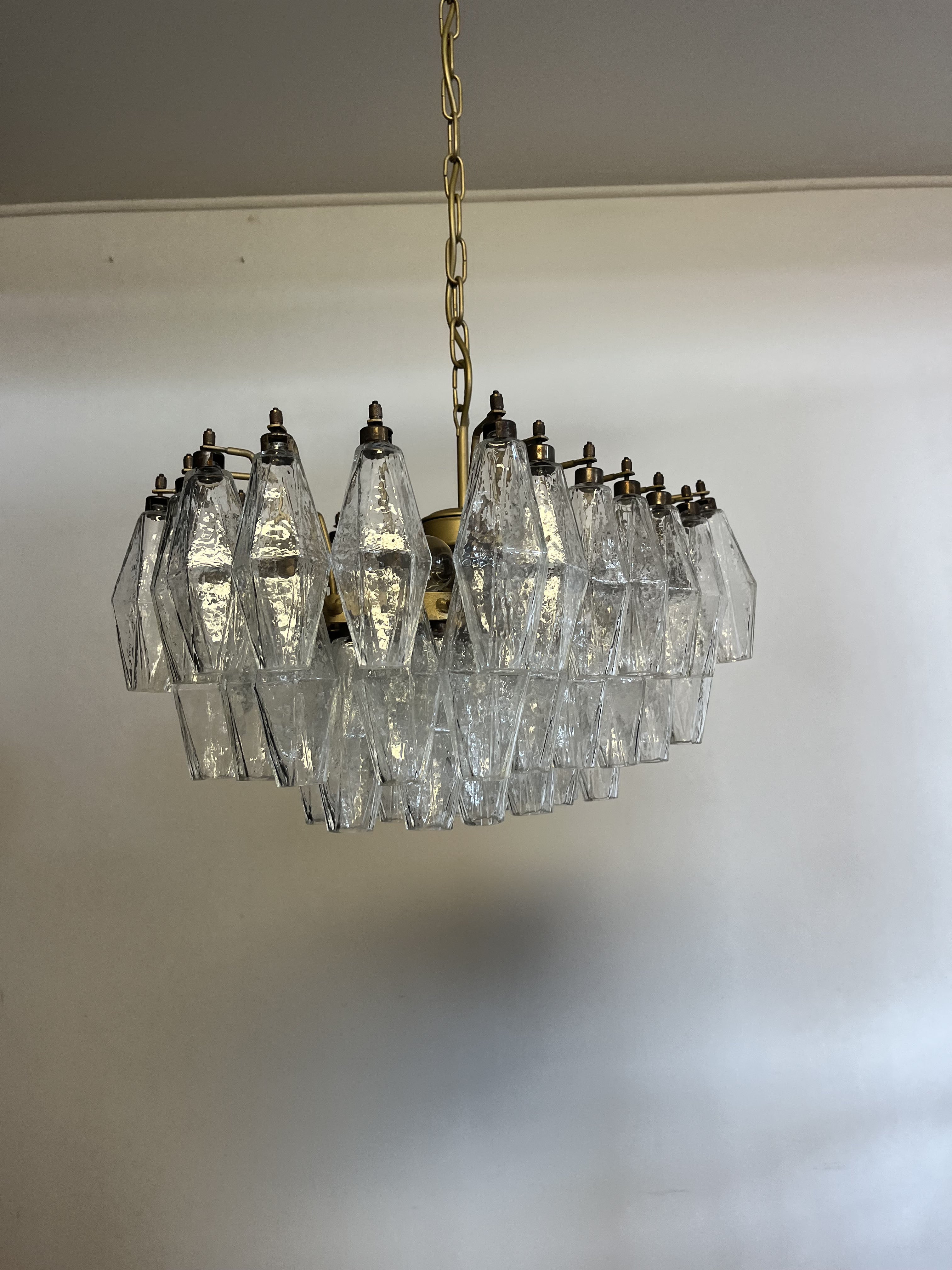 Mid-Century Murano Chandelier | Punto di Luce |  56 Clear Poliedri Glass