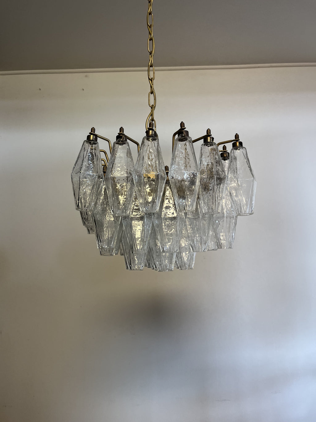 Mid-Century Murano Chandelier | Punto di Luce |  56 Clear Poliedri Glass