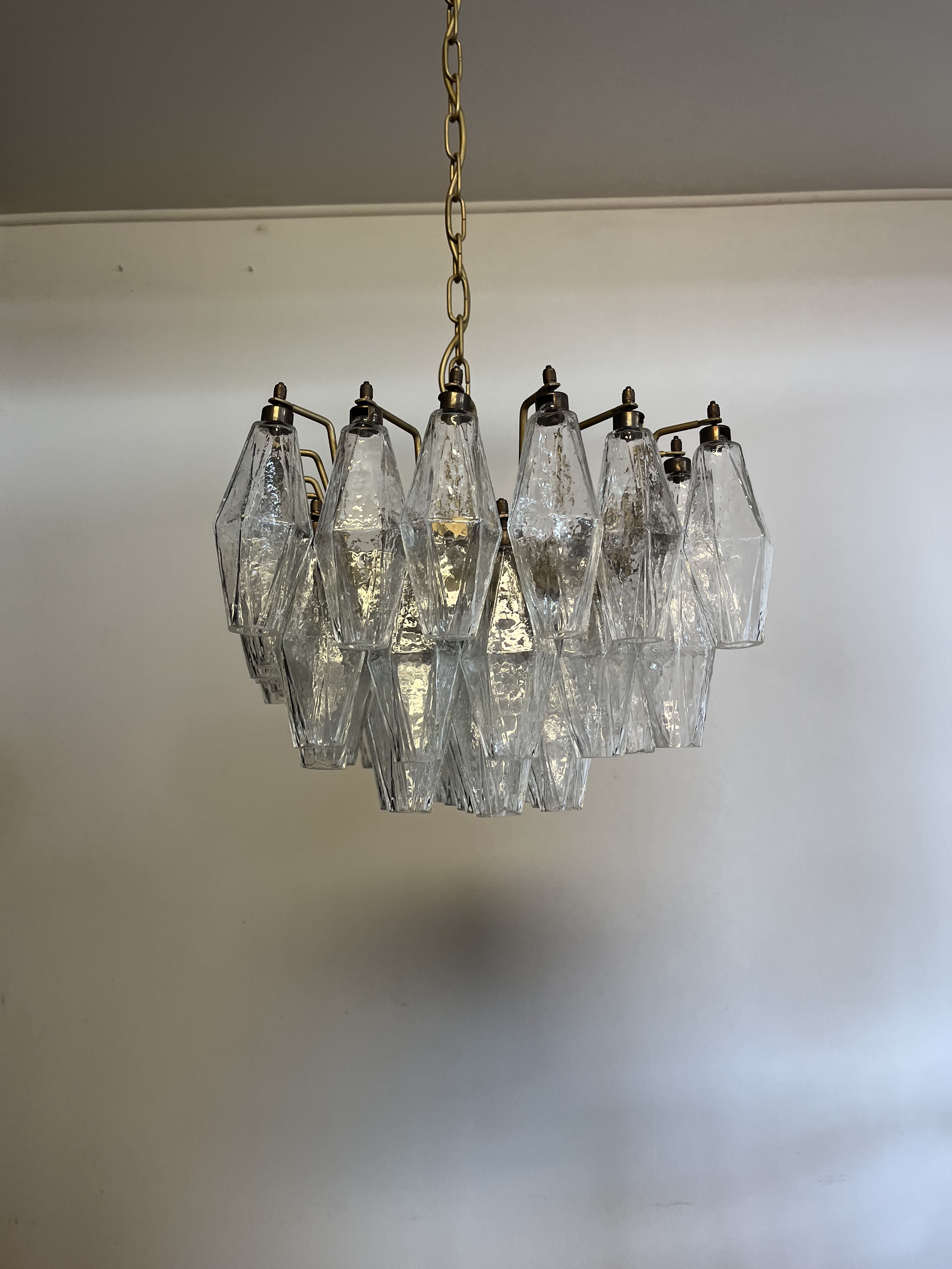 Mid-Century Murano Chandelier | Punto di Luce |  56 Clear Poliedri Glass