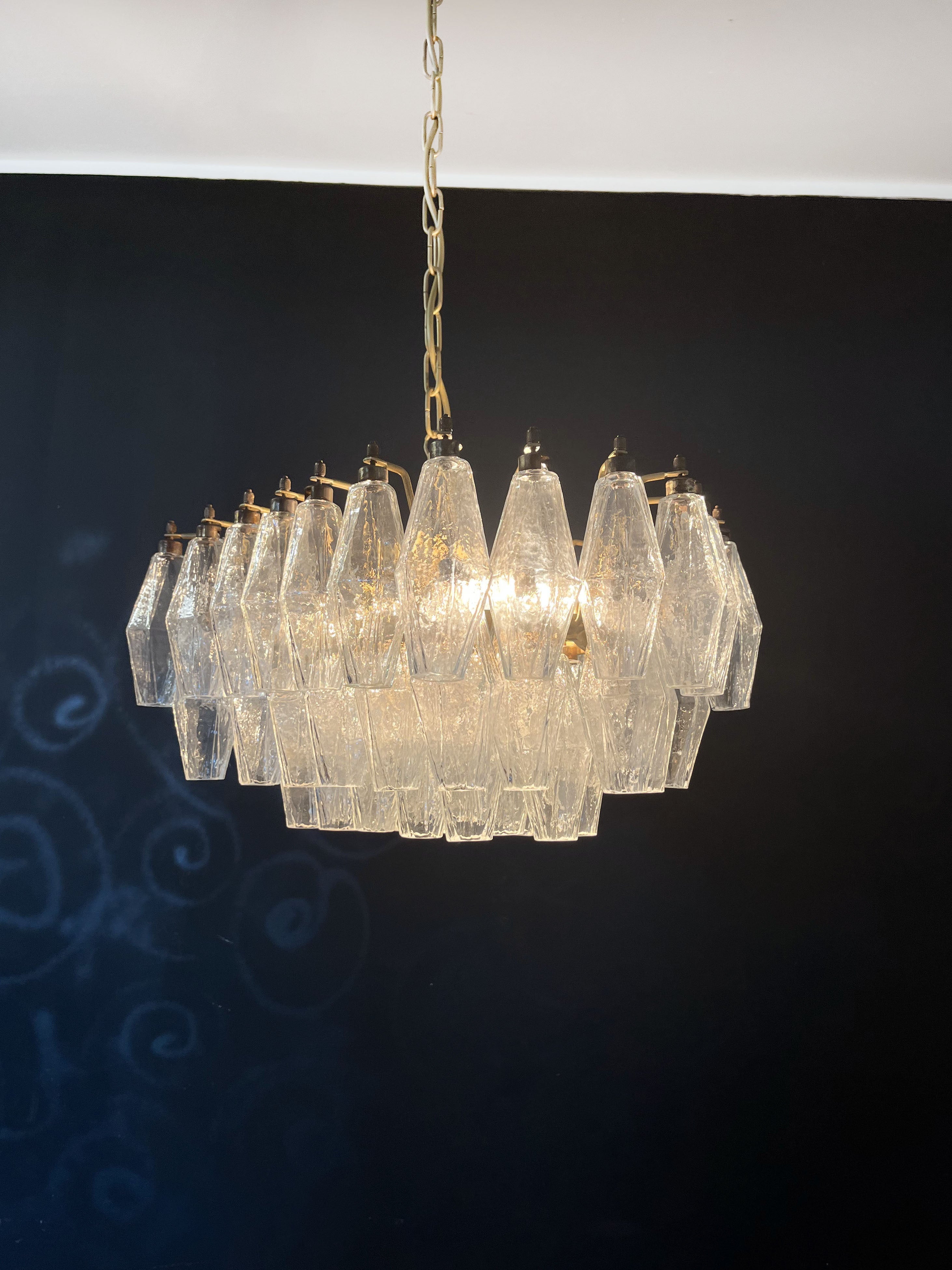 Mid-Century Murano Chandelier | Punto di Luce |  56 Clear Poliedri Glass
