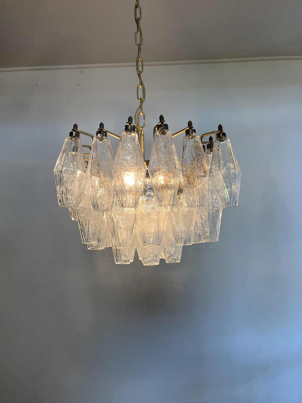 Mid-Century Murano Chandelier | Punto di Luce |  56 Clear Poliedri Glass