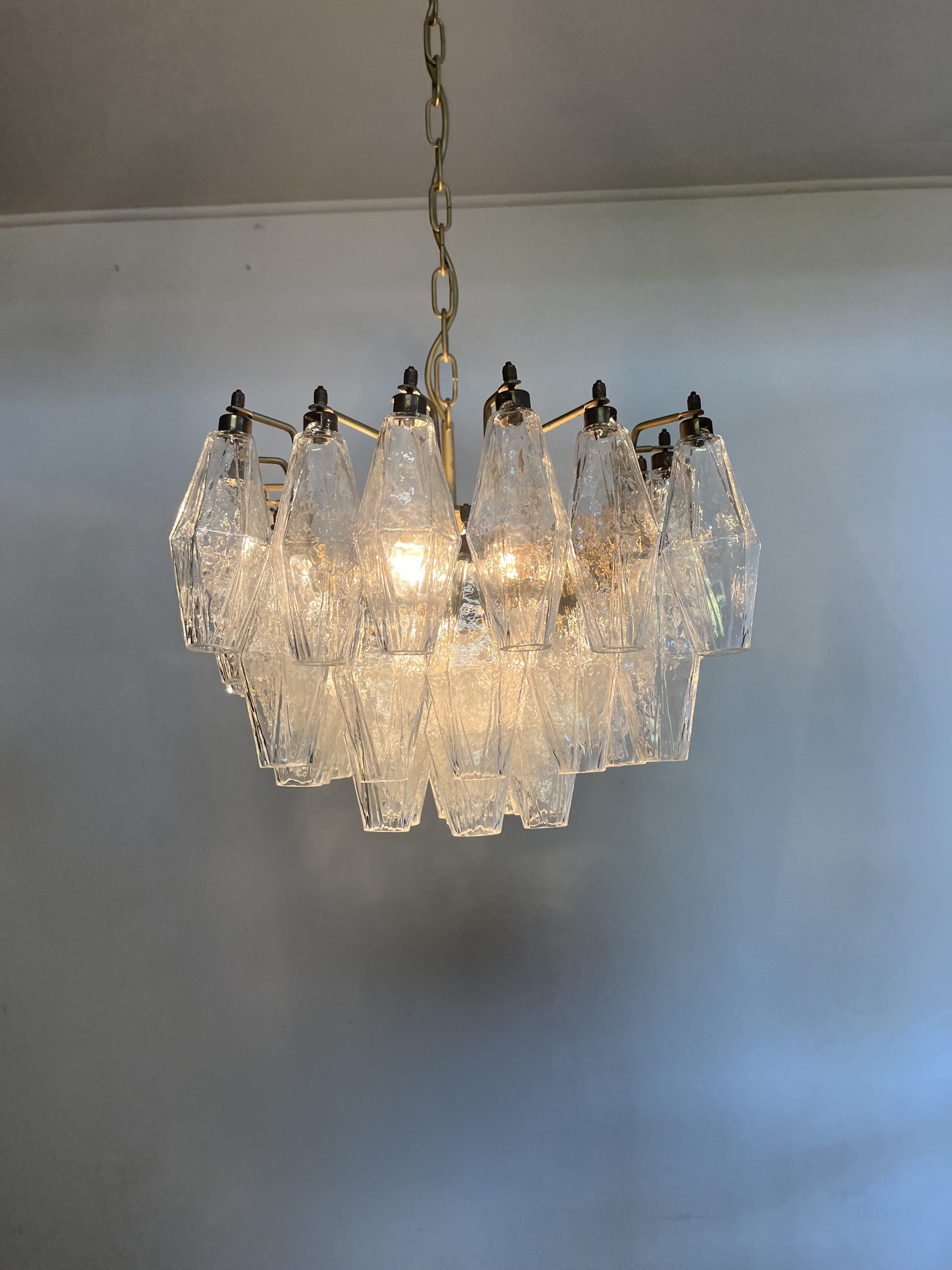 Mid-Century Murano Chandelier | Punto di Luce |  56 Clear Poliedri Glass