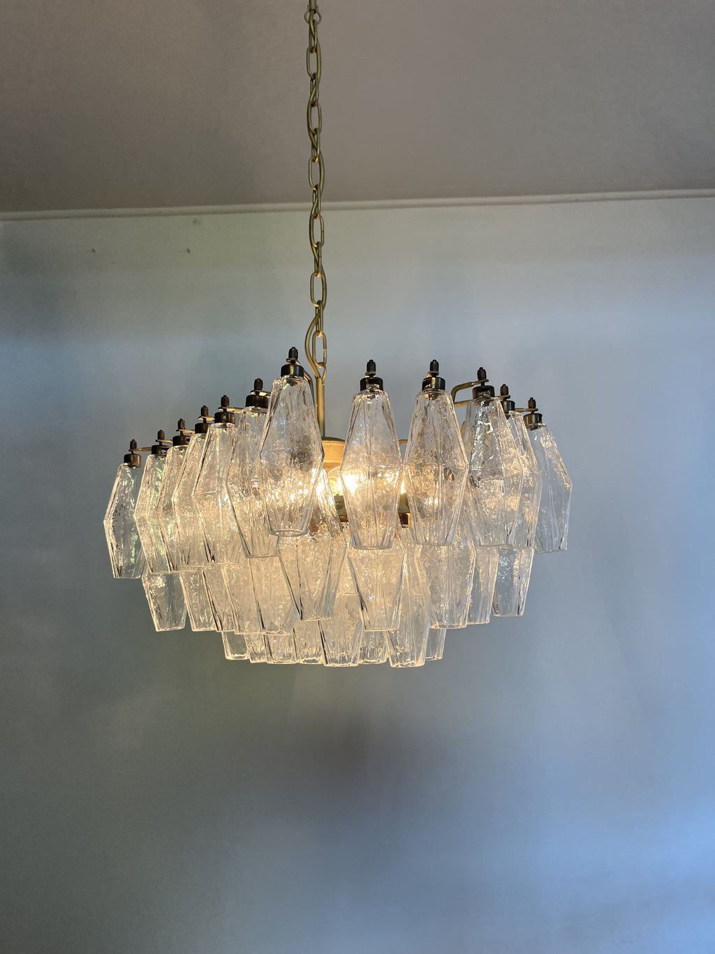 Mid-Century Murano Chandelier | Punto di Luce |  56 Clear Poliedri Glass
