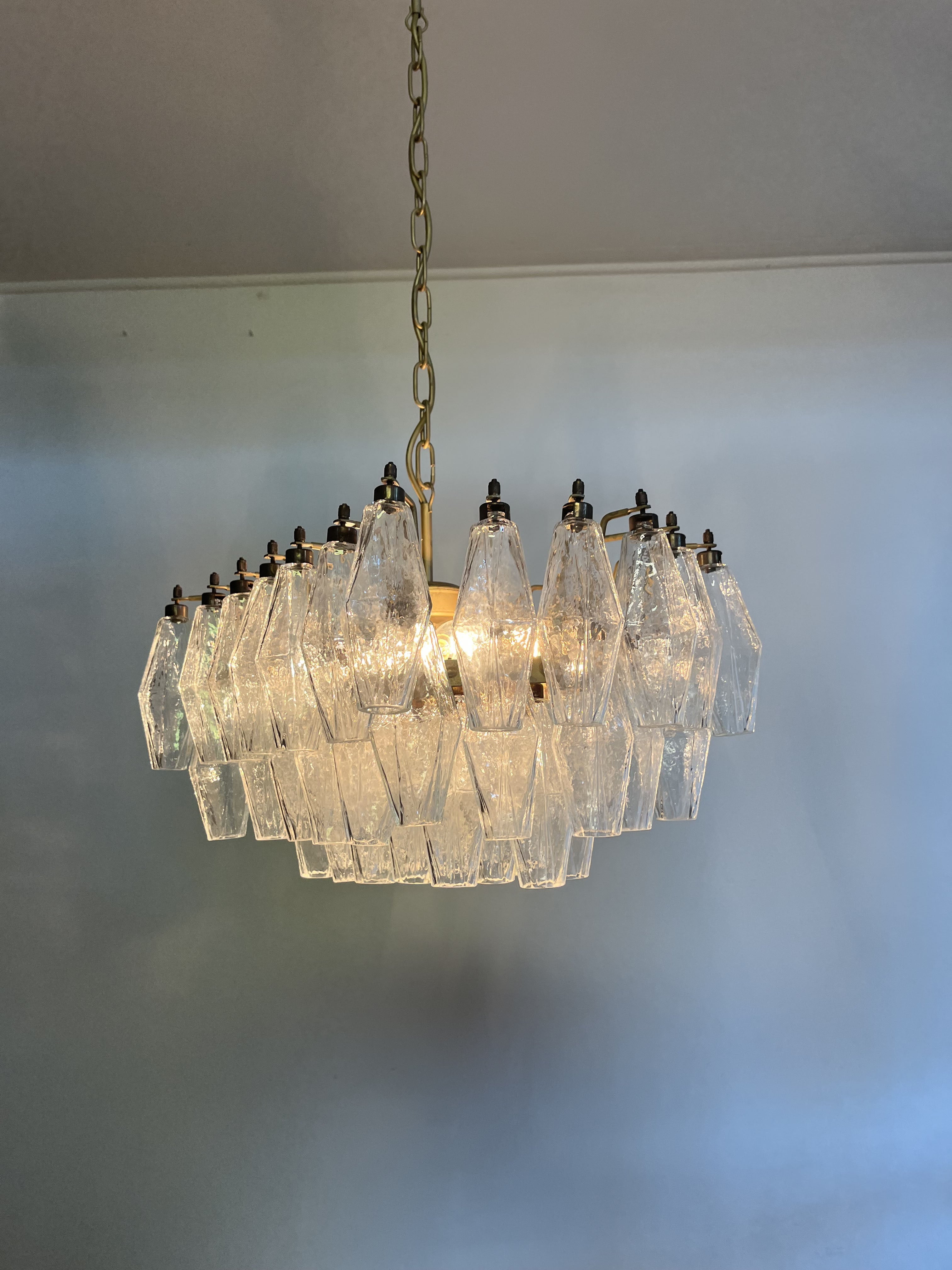 Mid-Century Murano Chandelier | Punto di Luce |  56 Clear Poliedri Glass
