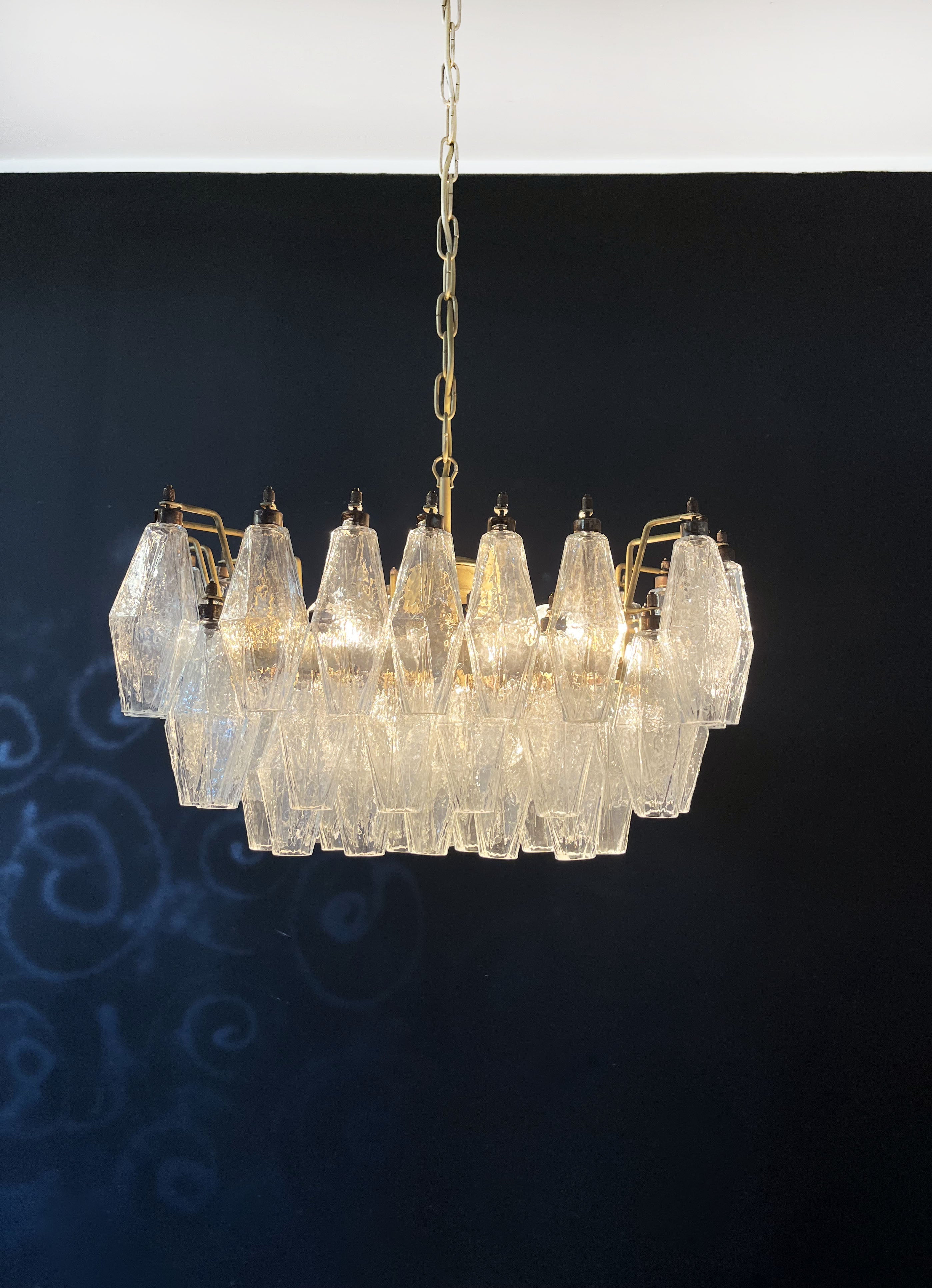 Mid-Century Murano Chandelier | Punto di Luce |  56 Clear Poliedri Glass