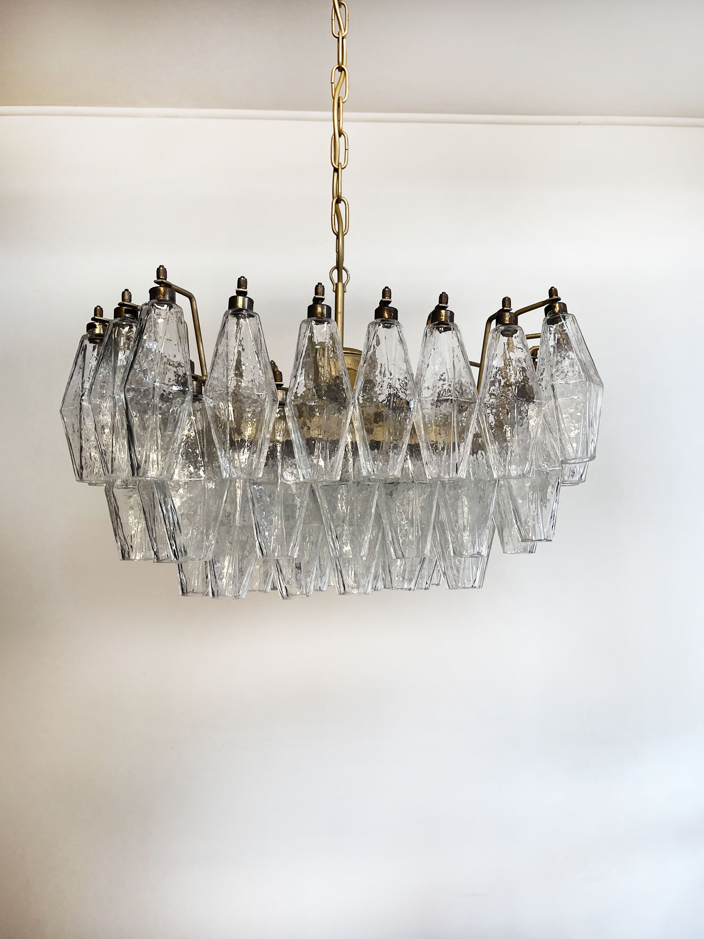 Mid-Century Murano Chandelier | Punto di Luce |  56 Clear Poliedri Glass