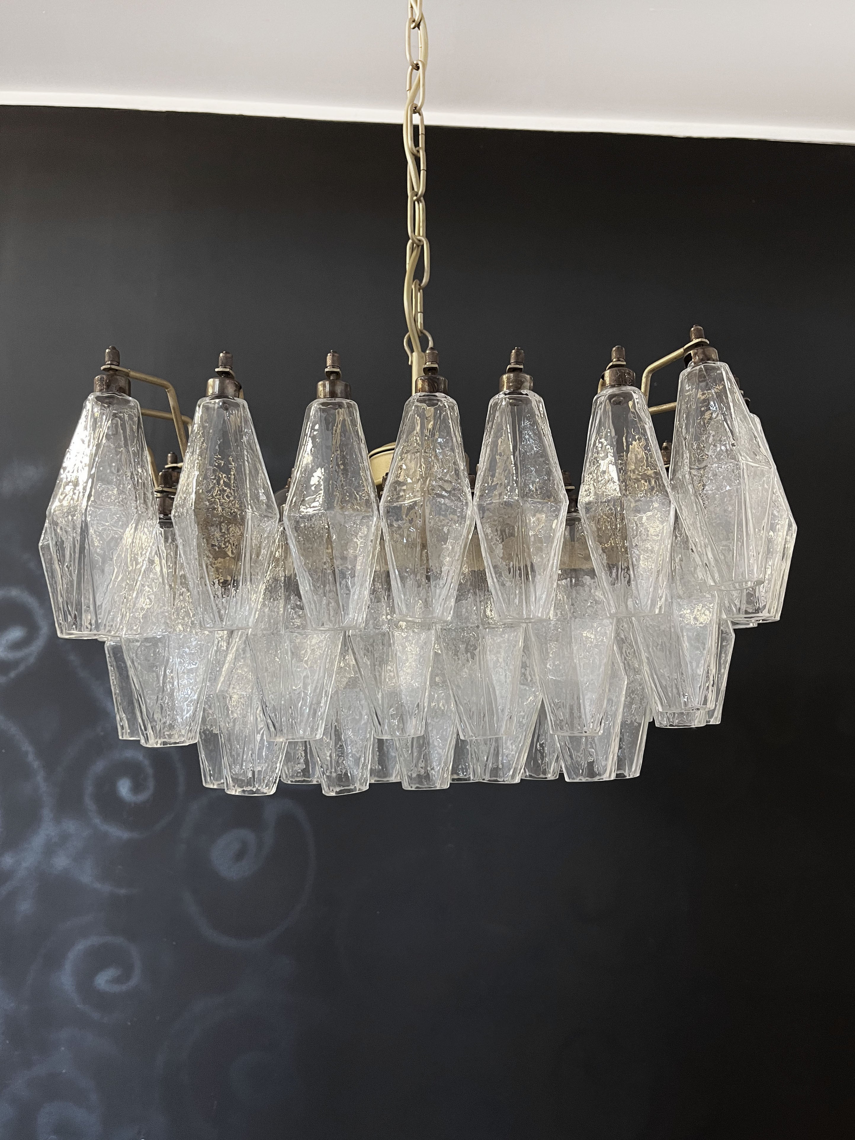 Mid-Century Murano Chandelier | Punto di Luce |  56 Clear Poliedri Glass