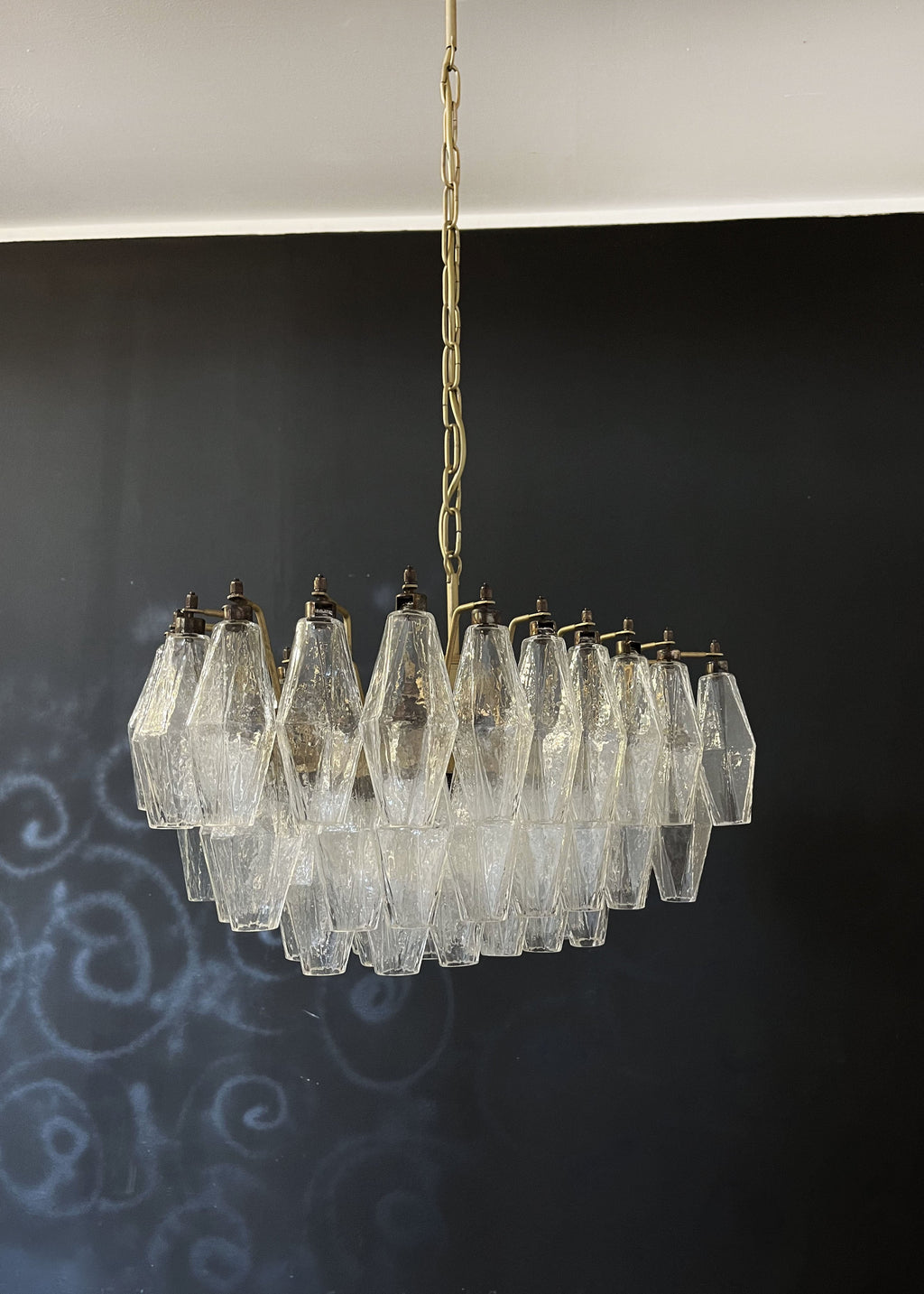 Mid-Century Murano Chandelier | Punto di Luce |  56 Clear Poliedri Glass