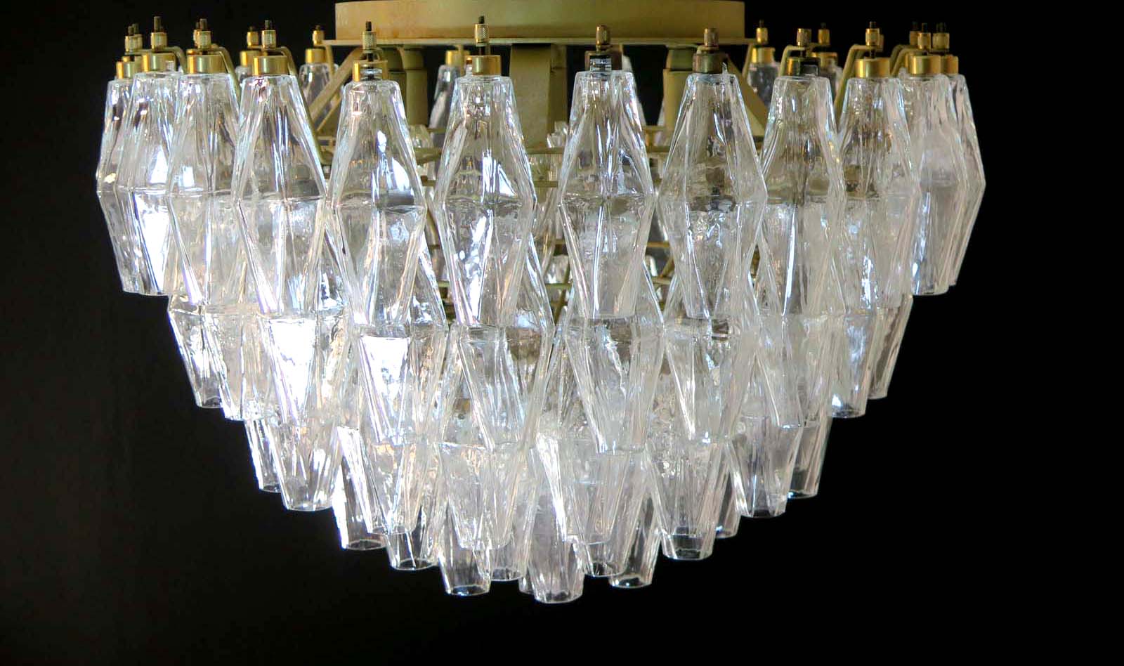 Murano-Deckenlampe aus der Mitte des Jahrhunderts | Punto di Luce | 84 Klares Polyedri-Glas