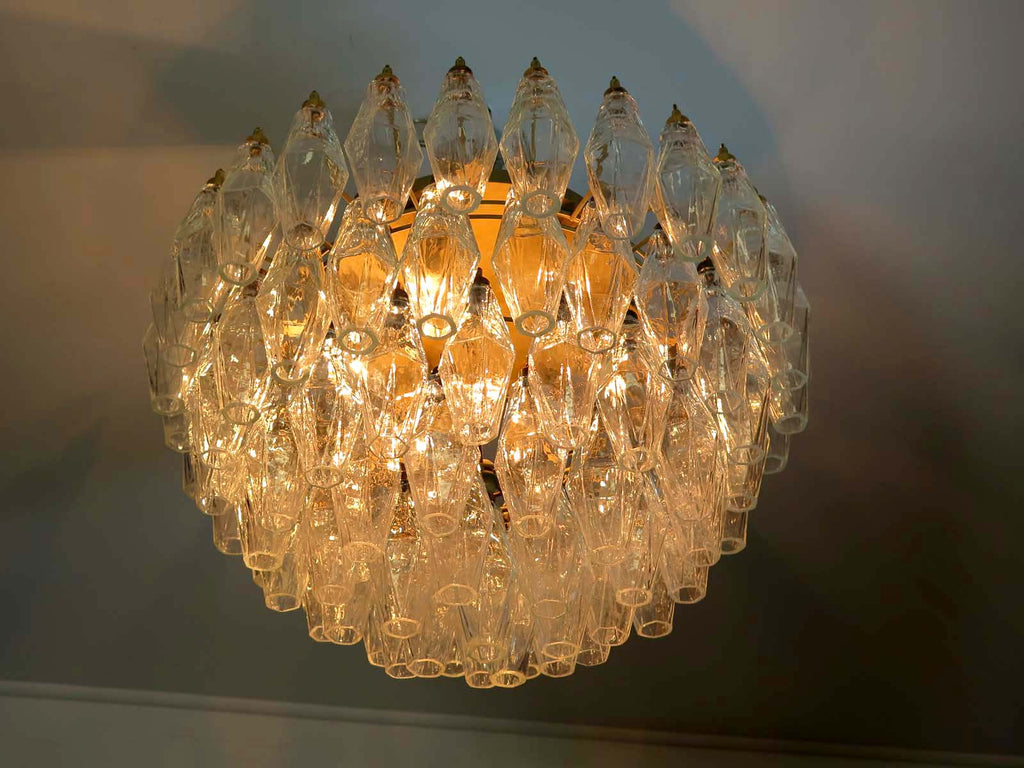 Murano-Deckenlampe aus der Mitte des Jahrhunderts | Punto di Luce | 84 Klares Polyedri-Glas