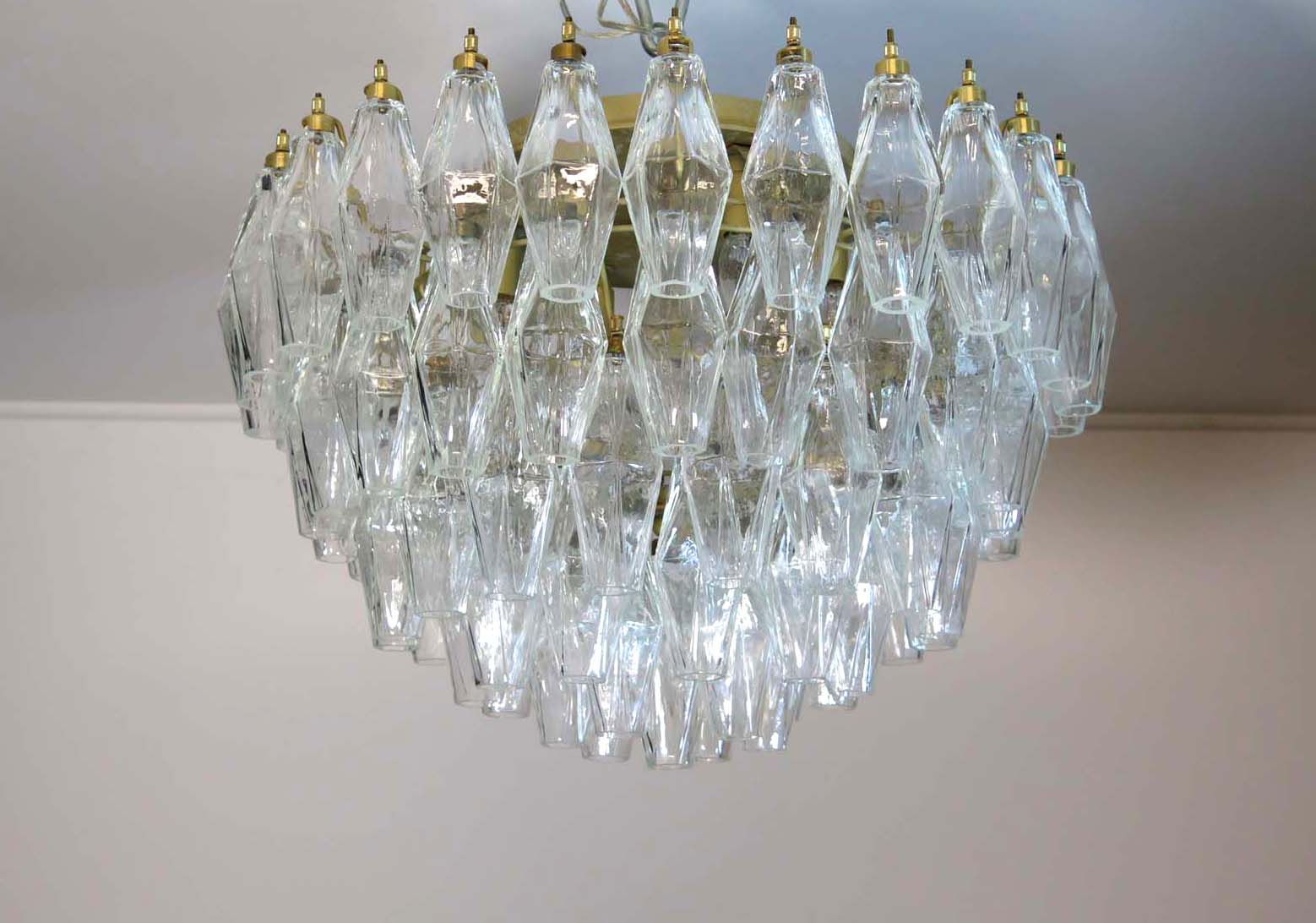 Mid-Century Murano Ceiling Lamp | Punto di Luce |  84 Clear Poliedri Glass