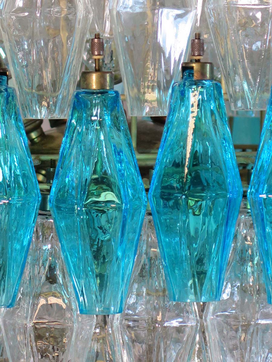 Murano-Kronleuchter aus der Mitte des Jahrhunderts | Punto di Luce | 140 klares und blaues Polyedri-Glas