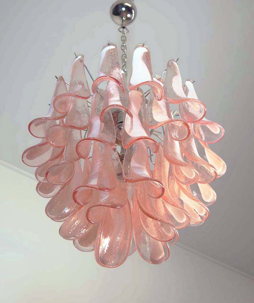 Mid-Century Murano Chandelier | Punto di Luce |  41 Pink Petal Glass