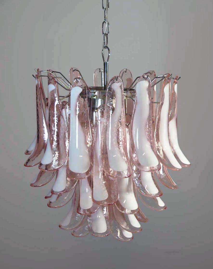 Mid-Century Murano Chandelier | Punto di Luce |  41 Pink Petal Glass