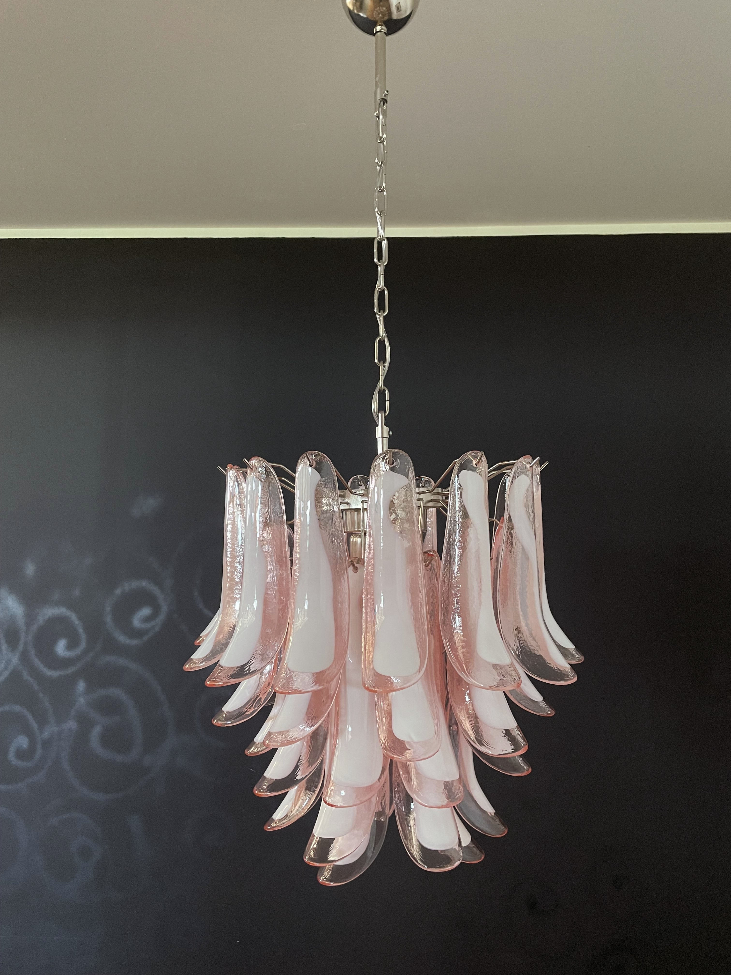 Mid-Century Murano Chandelier | Punto di Luce |  41 Pink Petal Glass