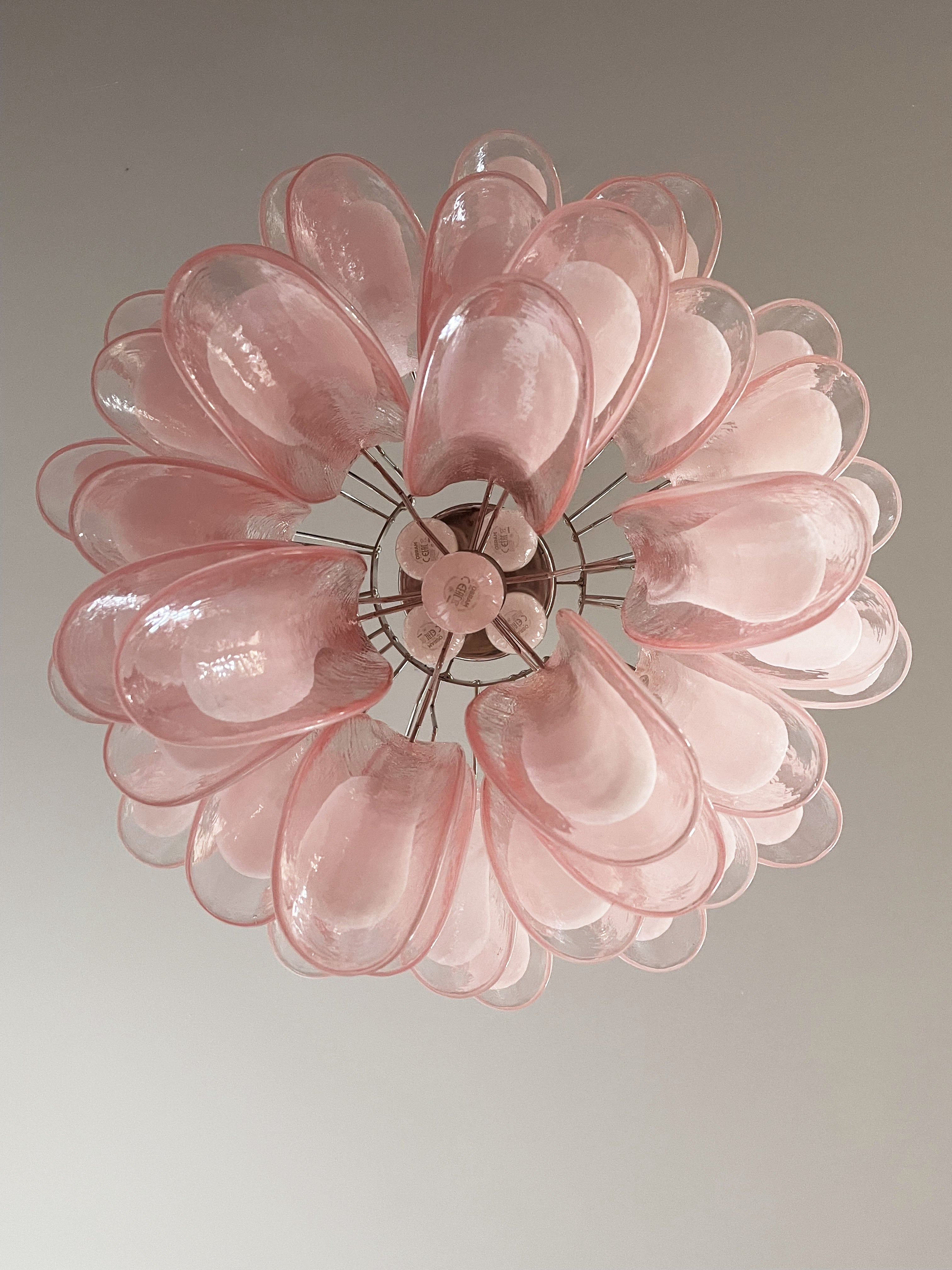 Mid-Century Murano Chandelier | Punto di Luce |  41 Pink Petal Glass