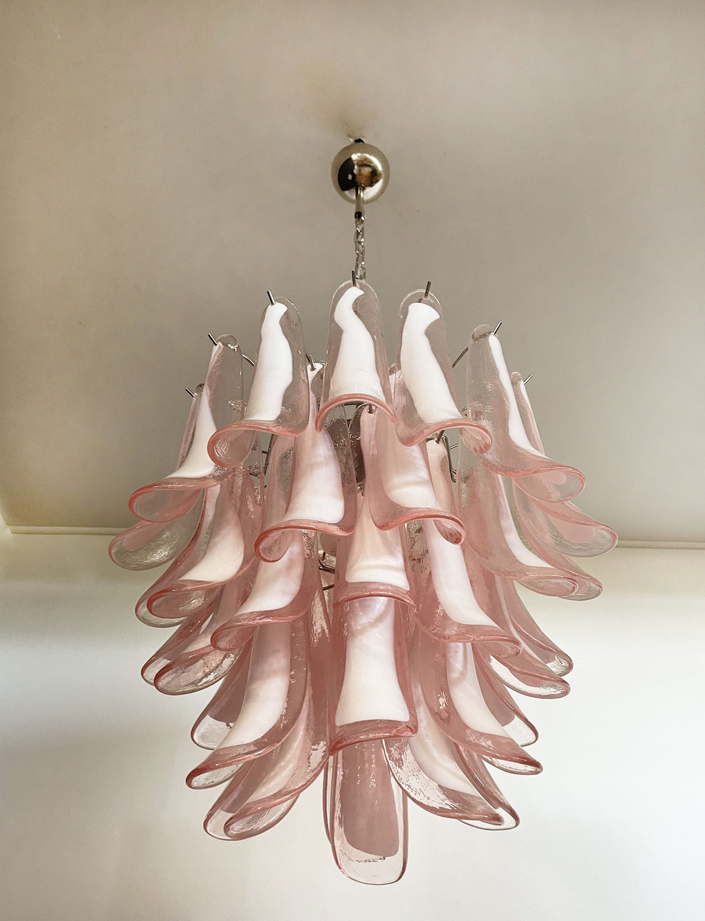Mid-Century Murano Chandelier | Punto di Luce |  41 Pink Petal Glass