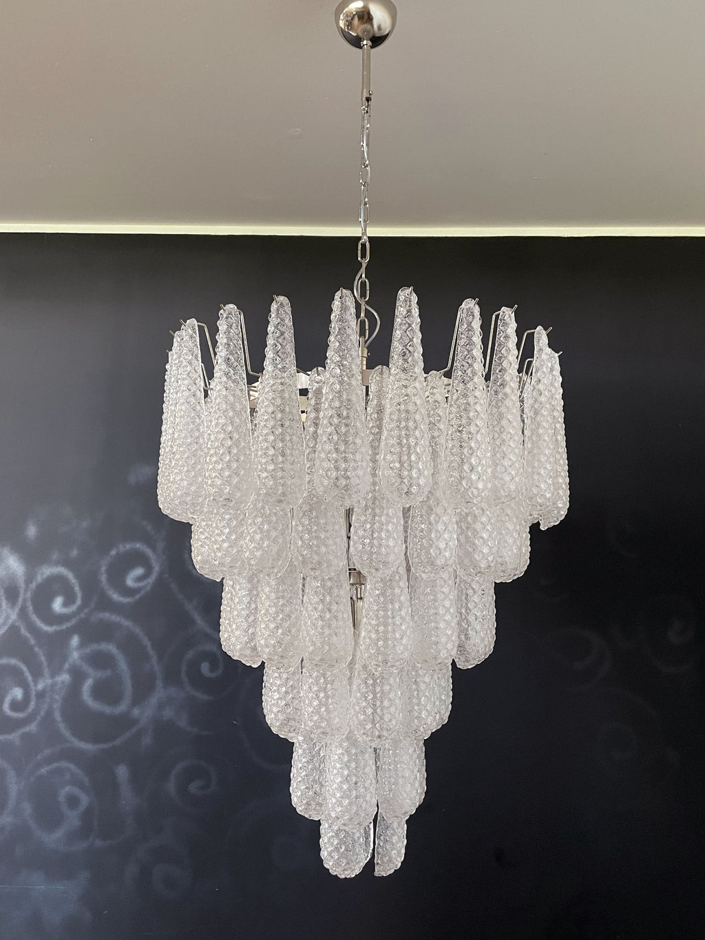 Murano-Kronleuchter aus der Mitte des Jahrhunderts | Punto di Luce | 75 klare Tropfengläser