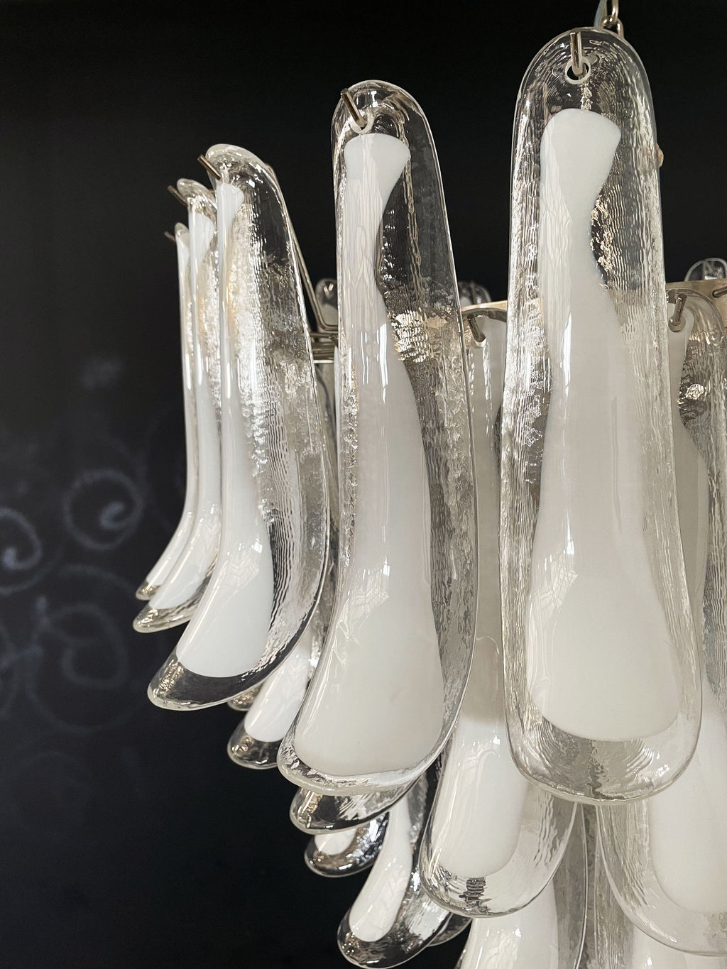 Mid-Century Murano Chandelier | Punto di Luce |  75 White Petal Glass