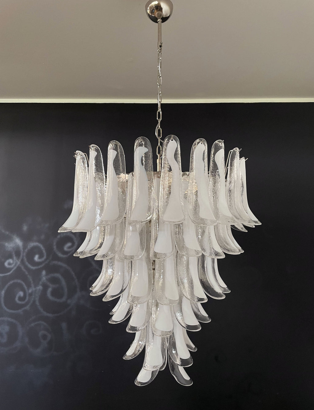 Mid-Century Murano Chandelier | Punto di Luce |  75 White Petal Glass