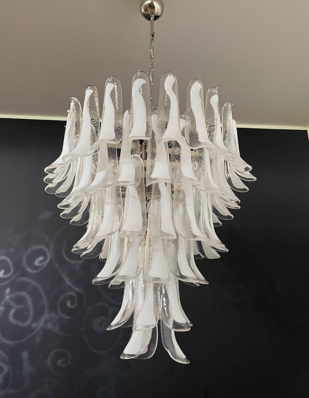 Mid-Century Murano Chandelier | Punto di Luce |  75 White Petal Glass