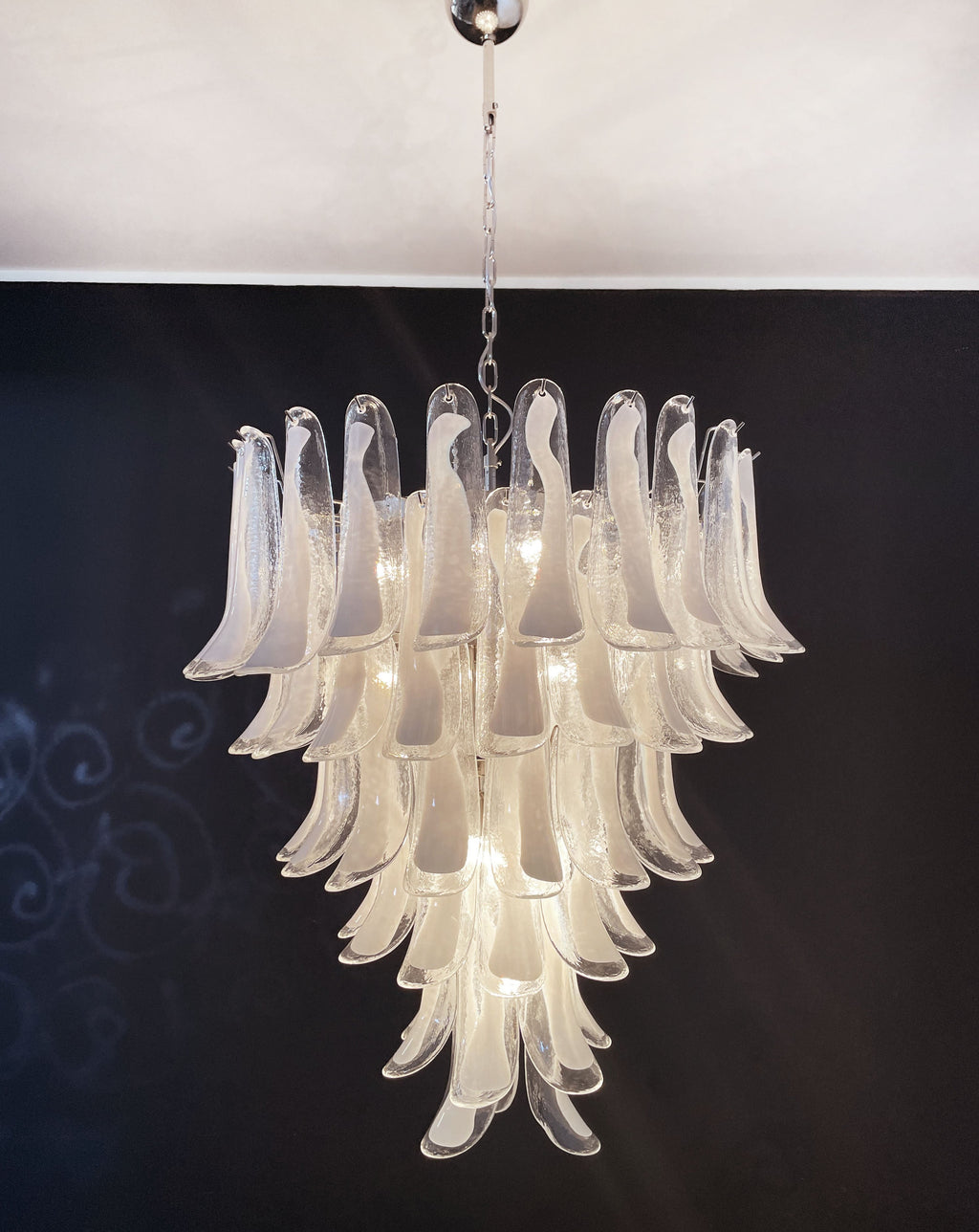 Mid-Century Murano Chandelier | Punto di Luce |  75 White Petal Glass