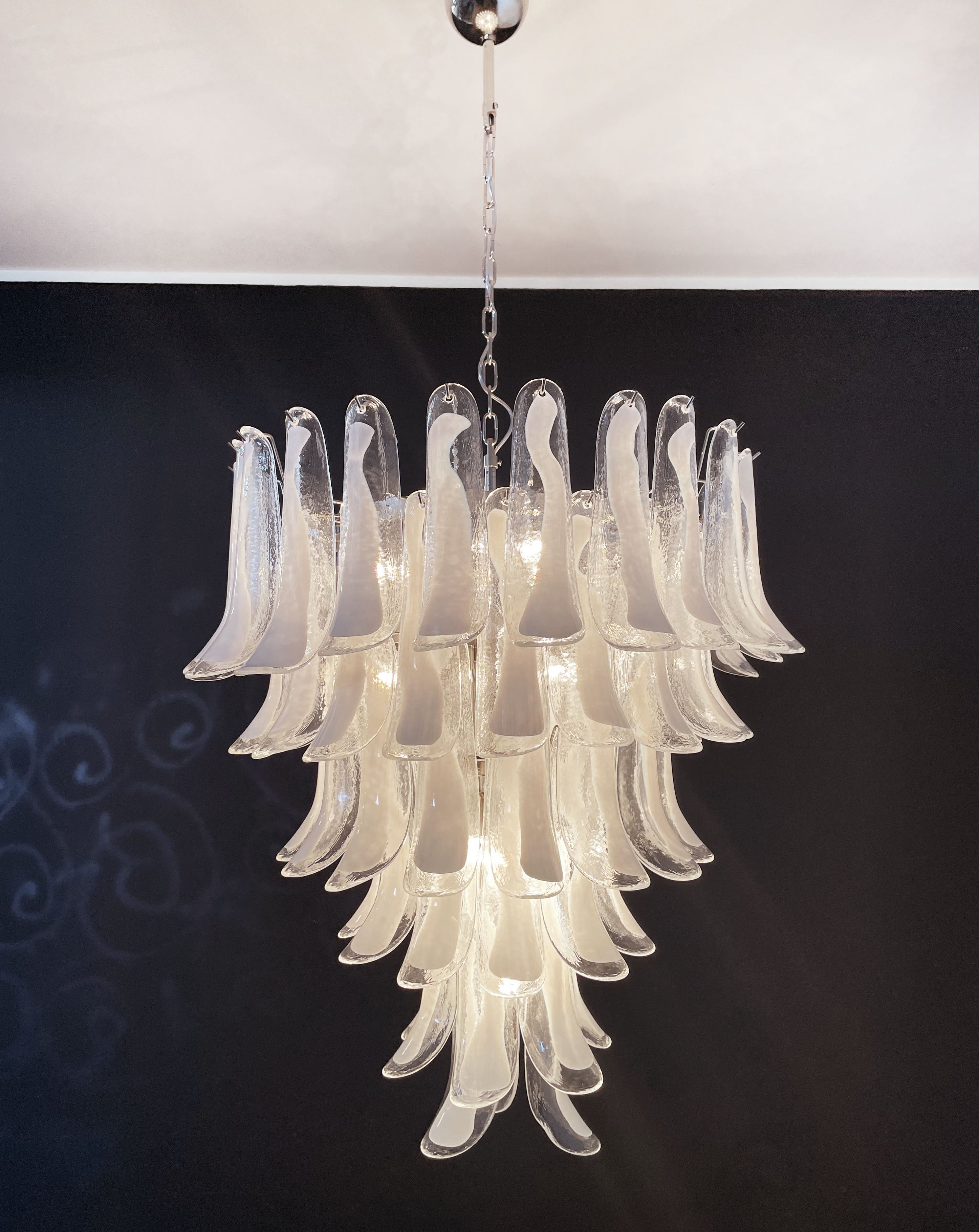 Mid-Century Murano Chandelier | Punto di Luce |  75 White Petal Glass