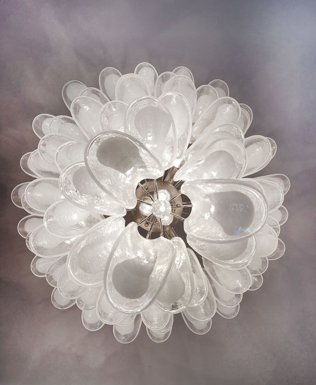 Mid-Century Murano Chandelier | Punto di Luce |  75 White Petal Glass