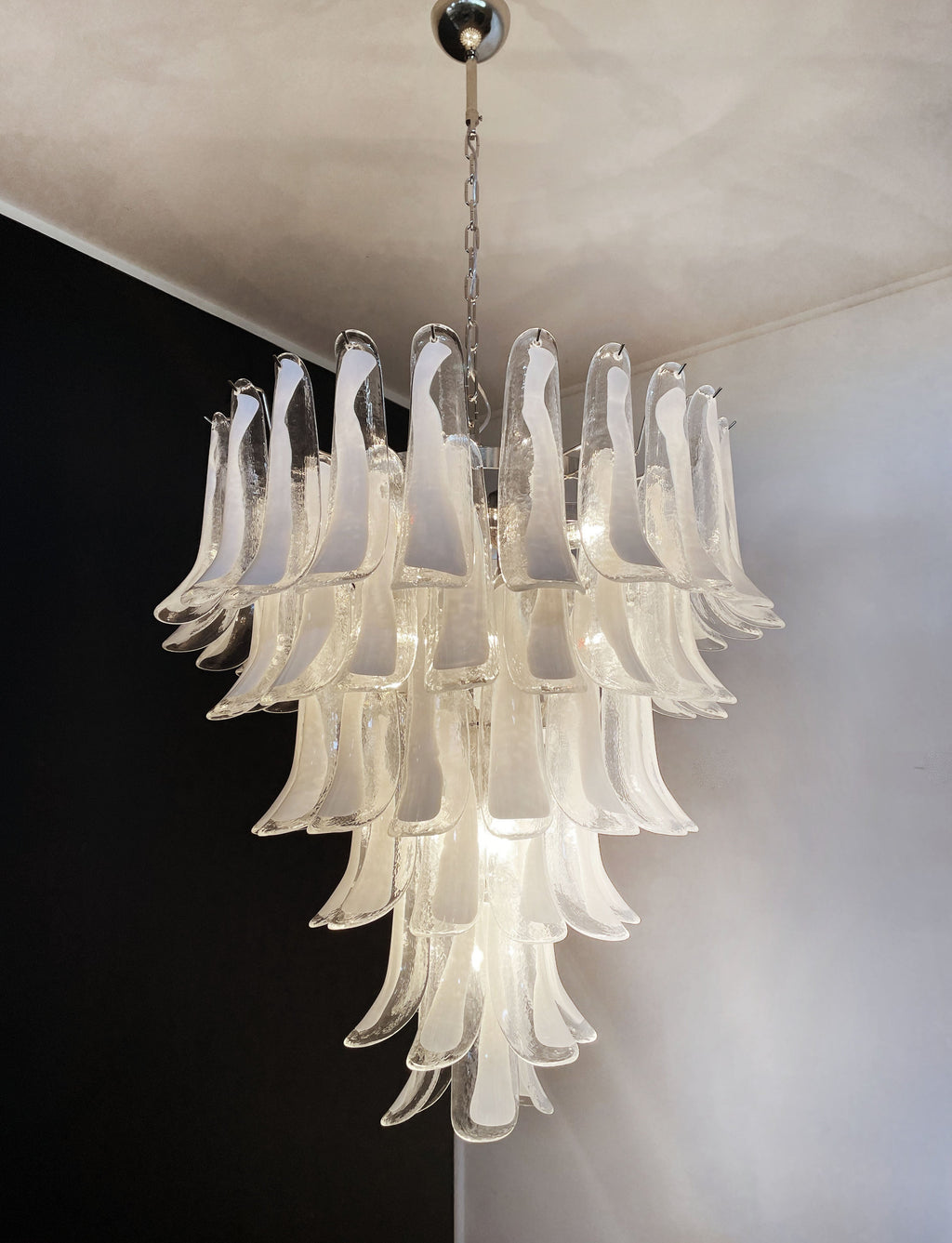 Mid-Century Murano Chandelier | Punto di Luce |  75 White Petal Glass