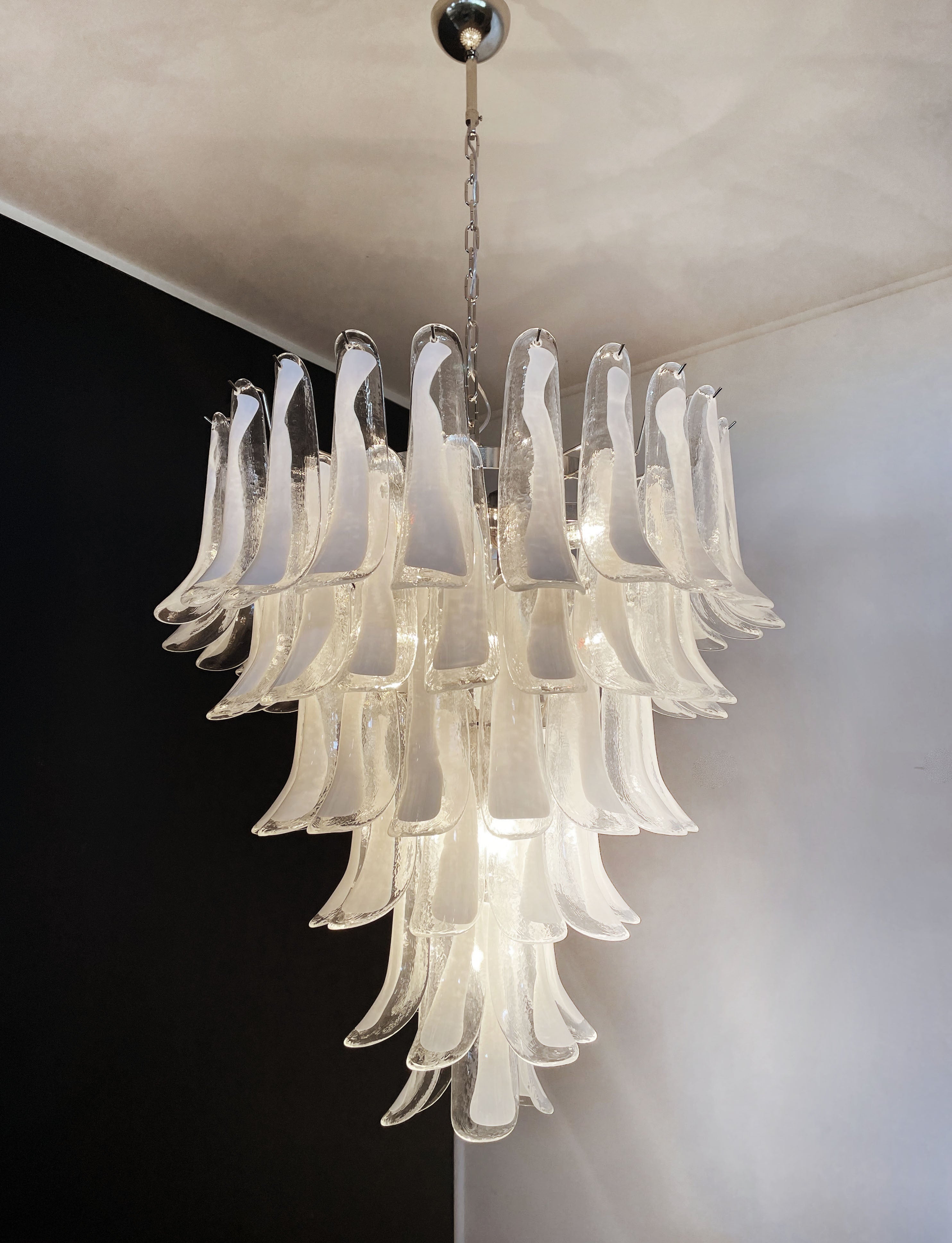 Mid-Century Murano Chandelier | Punto di Luce |  75 White Petal Glass