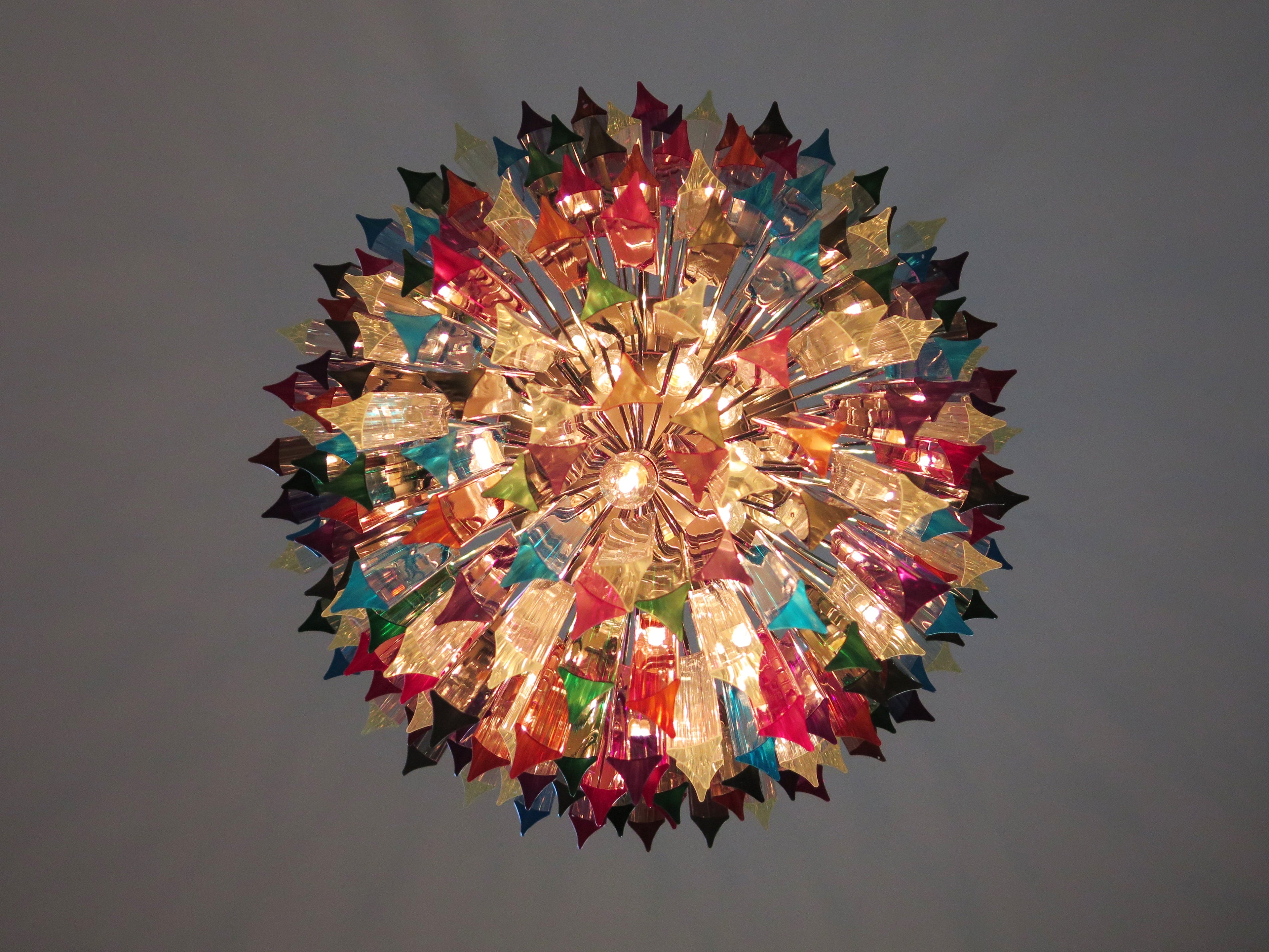 Mid-Century Murano Chandelier | Punto di Luce |  187 Multicolored Prism Glasses