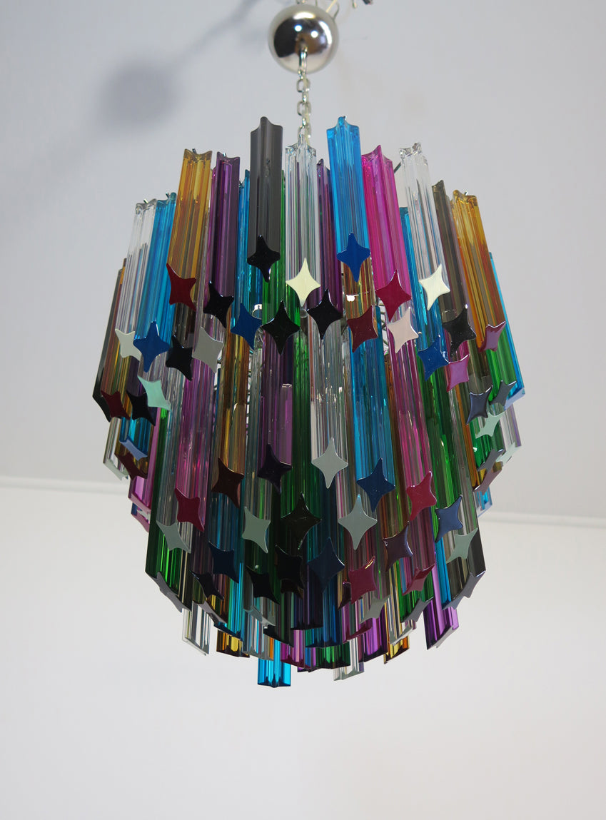 Mid-Century Murano Chandelier | Punto di Luce |  107 Multicolored Prism Glasses
