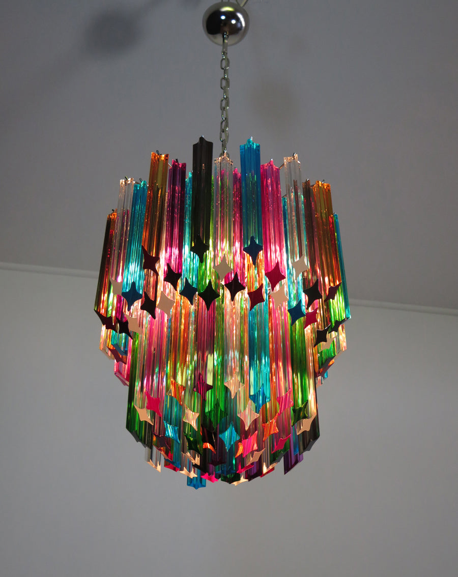 Mid-Century Murano Chandelier | Punto di Luce |  107 Multicolored Prism Glasses