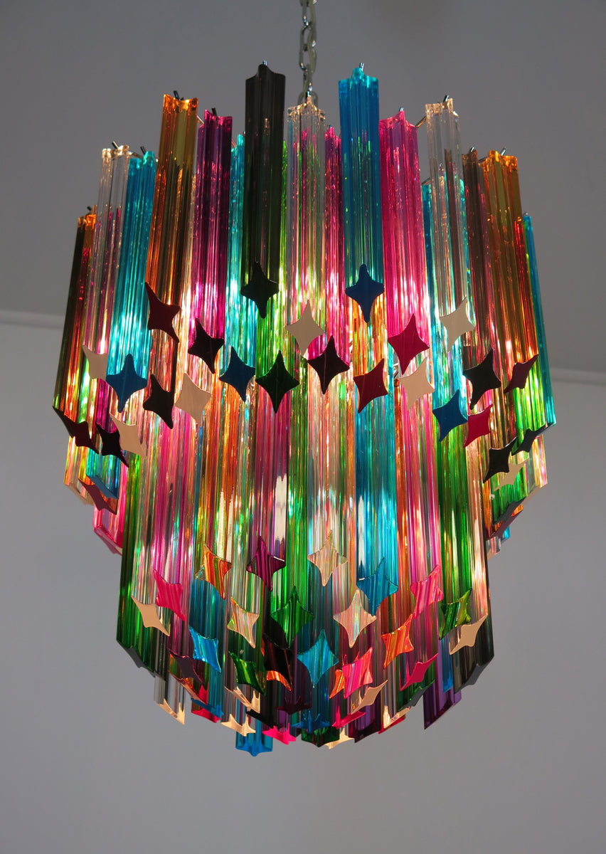 Mid-Century Murano Chandelier | Punto di Luce |  107 Multicolored Prism Glasses