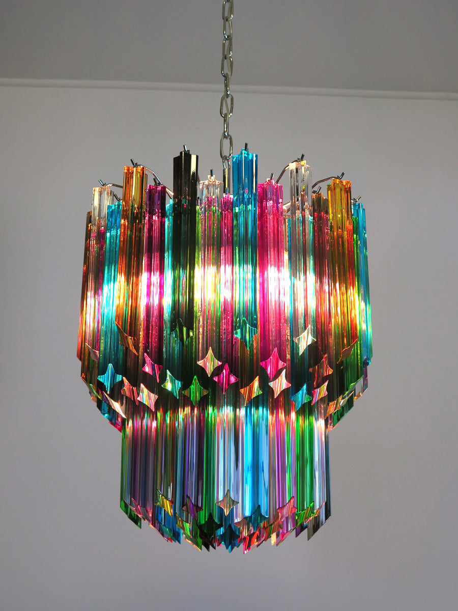 Mid-Century Murano Chandelier | Punto di Luce |  107 Multicolored Prism Glasses