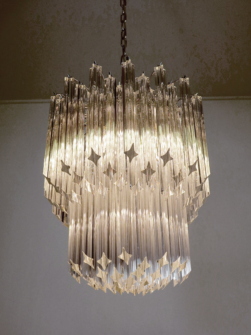 Mid-Century Murano Chandelier | Punto di Luce |  107 Clear Prism Glasses