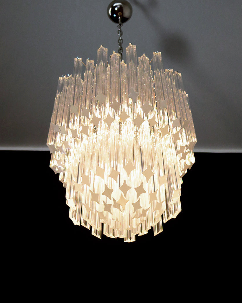 Mid-Century Murano Chandelier | Punto di Luce |  107 Clear Prism Glasses