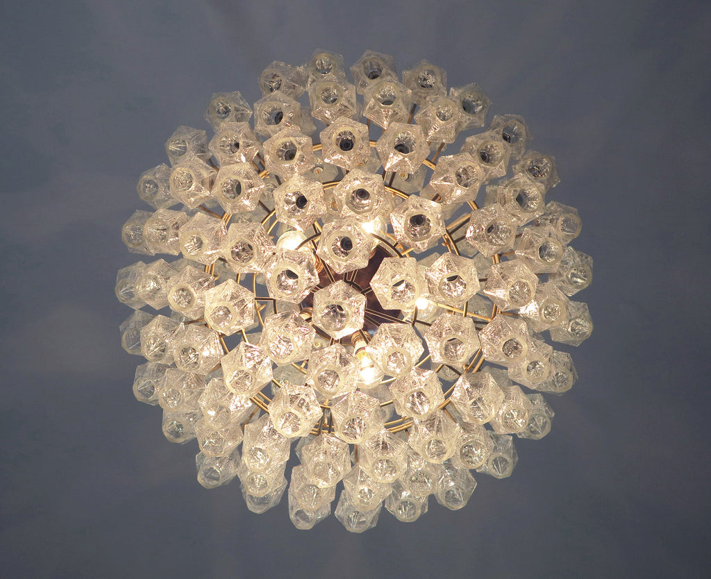 Murano-Kronleuchter aus der Mitte des Jahrhunderts | Punto di Luce | 140 klares Polyedri-Glas