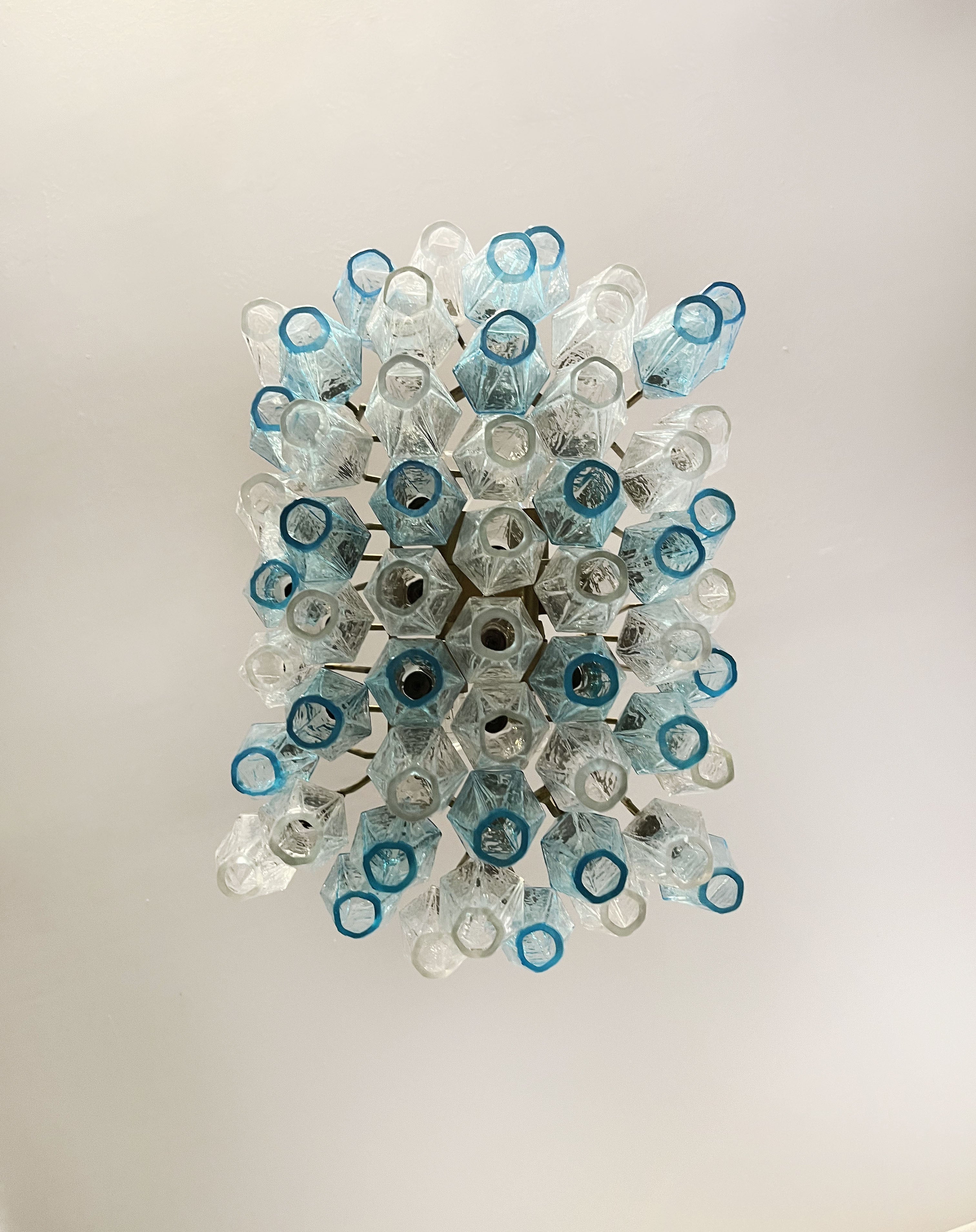 Mid-Century Murano Chandelier | Punto di Luce |  56 Clear and Blue Poliedri Glass