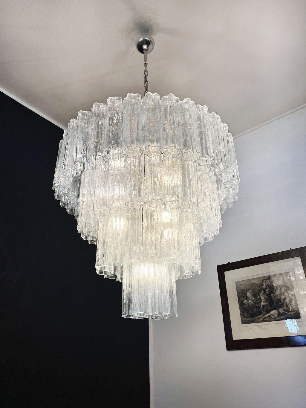 Murano-Kronleuchter aus der Mitte des Jahrhunderts | Punto di Luce | 78 Klarglasröhrchen