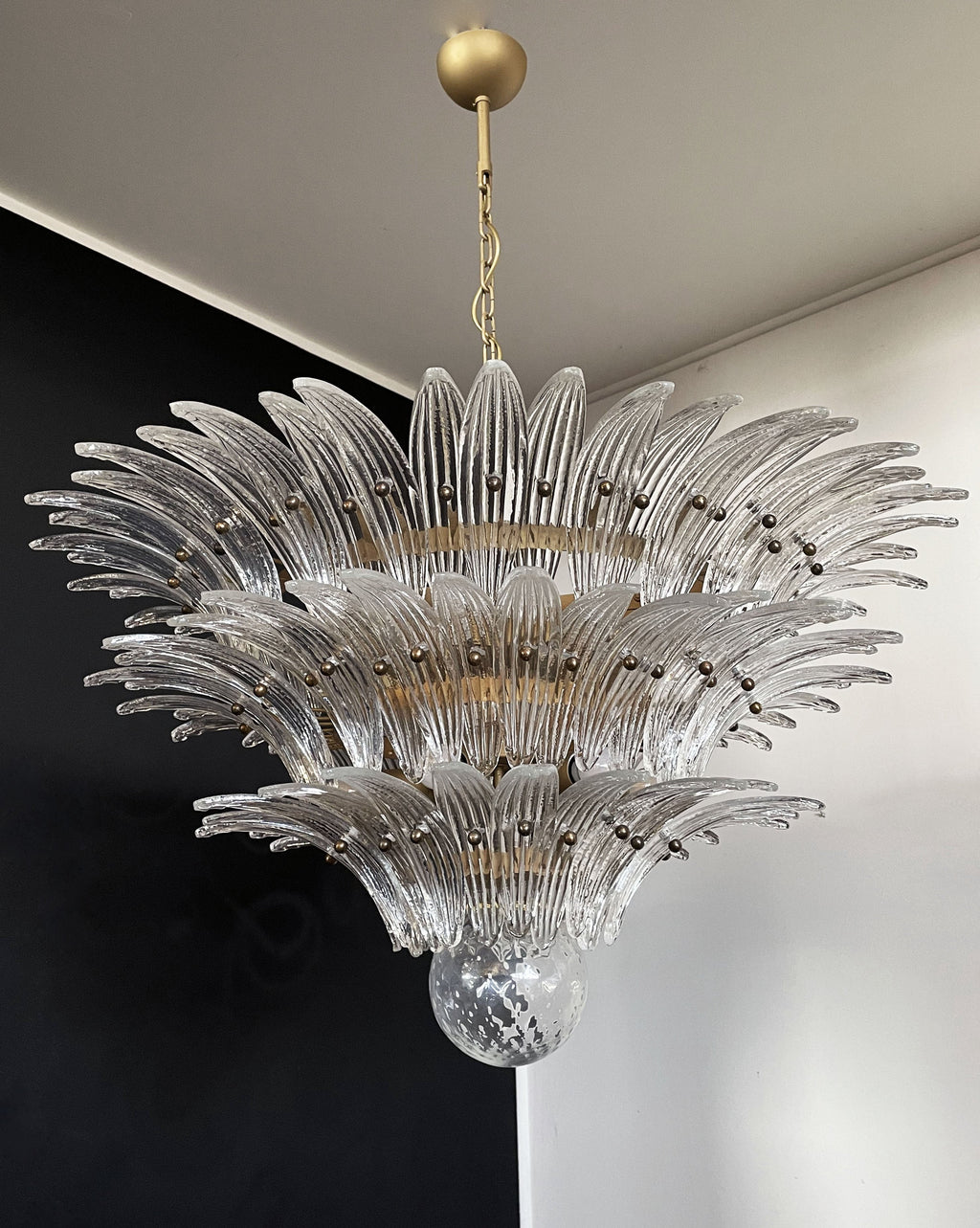 Mid-Century Murano Chandelier | Punto di Luce |  104 Clear Palmette Glass