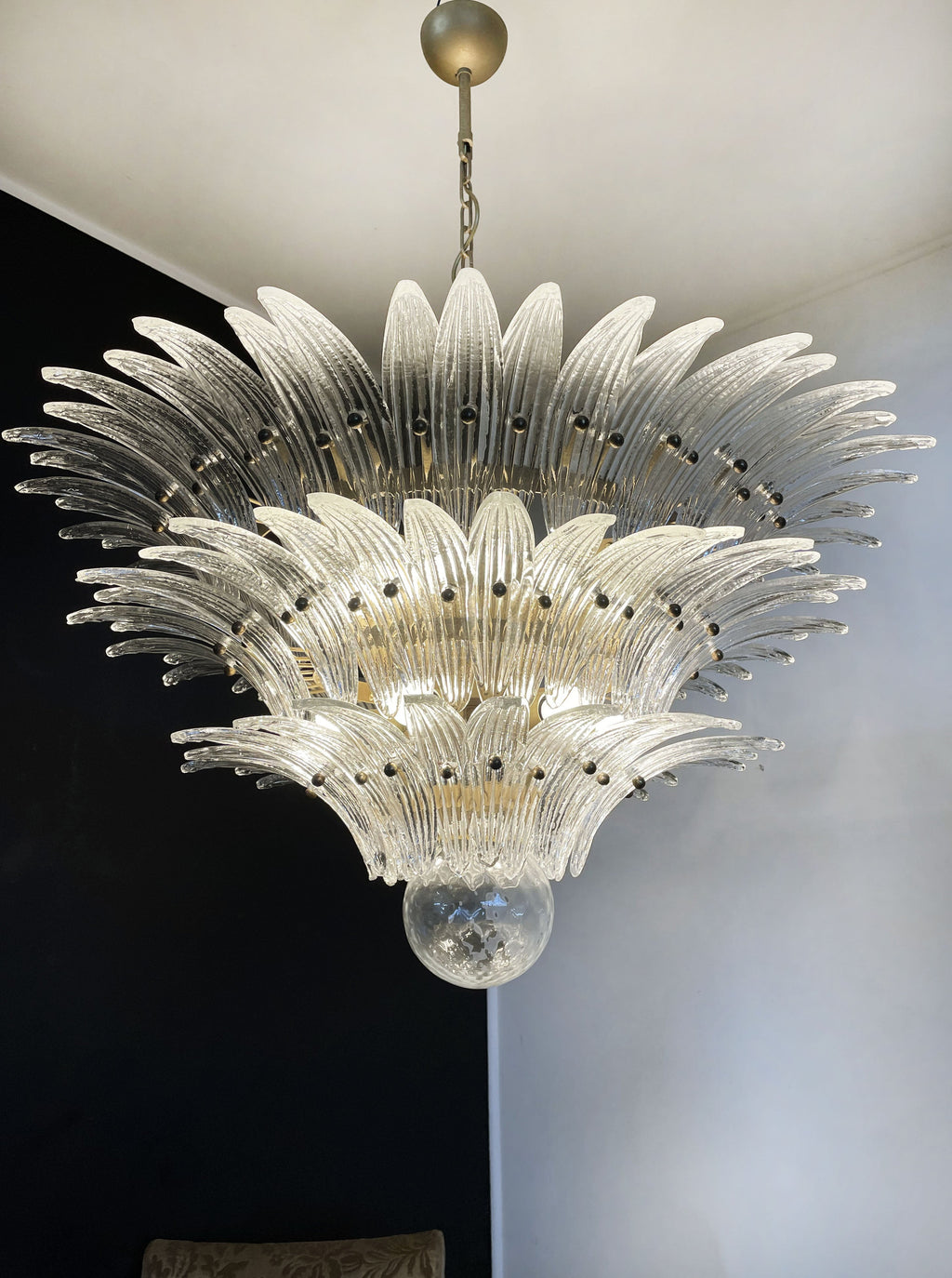 Mid-Century Murano Chandelier | Punto di Luce |  104 Clear Palmette Glass